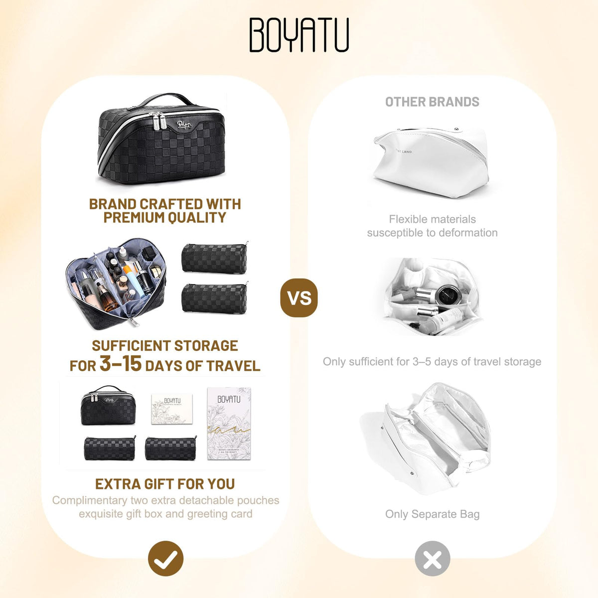 BOYATU Travel Makeup Bag Organizer 3 Pcs Large Cosmetic Bags - BOYATU Official Imagery - 3