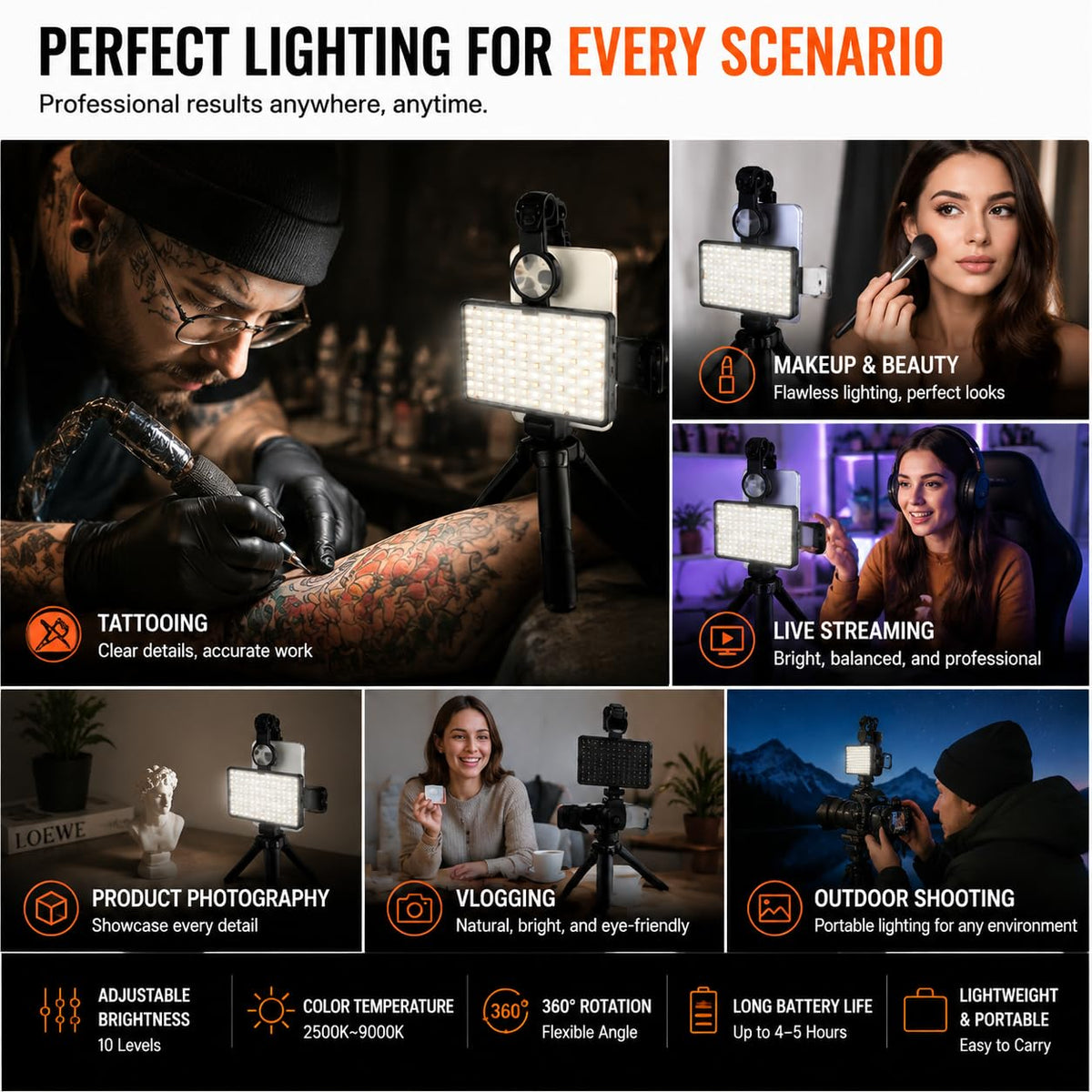 120 Led Tattoo Light Kit with 52mm Cpl Tripod Light Dual - JZsmpmu Official Imagery - 8