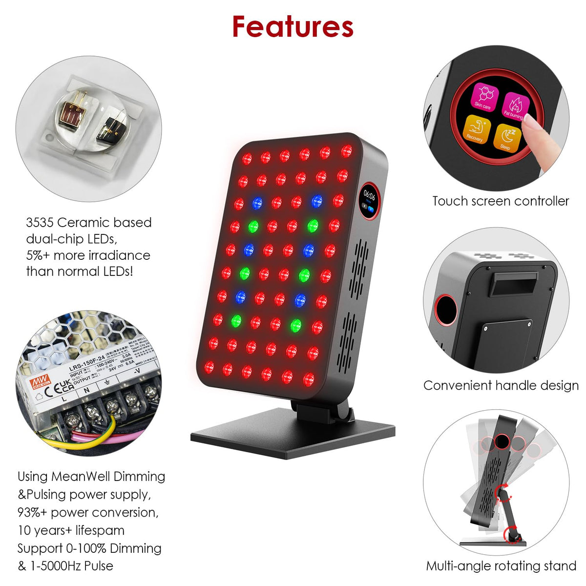 Red Light Therapy Panel 300W 60pcs Dual Chip 4 Bands LED - bioredrlt Official Imagery - 3