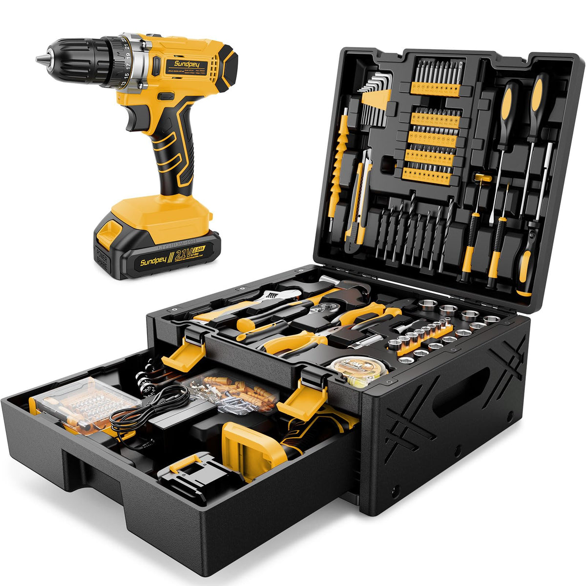Sundpey 267 Pcs Tool Kit Set for Home with 21V Cordless - Sundpey Official Imagery - 1