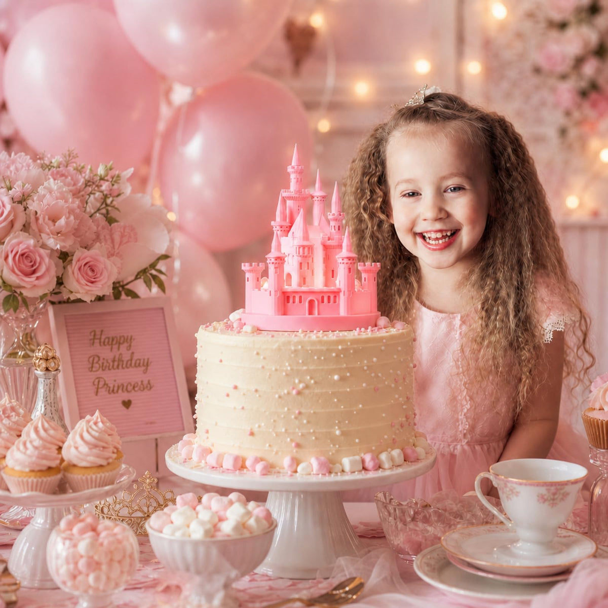 4 8 3D Princess Castle Cake Topper with Nightlight Pink - Baquler Official Imagery - 7