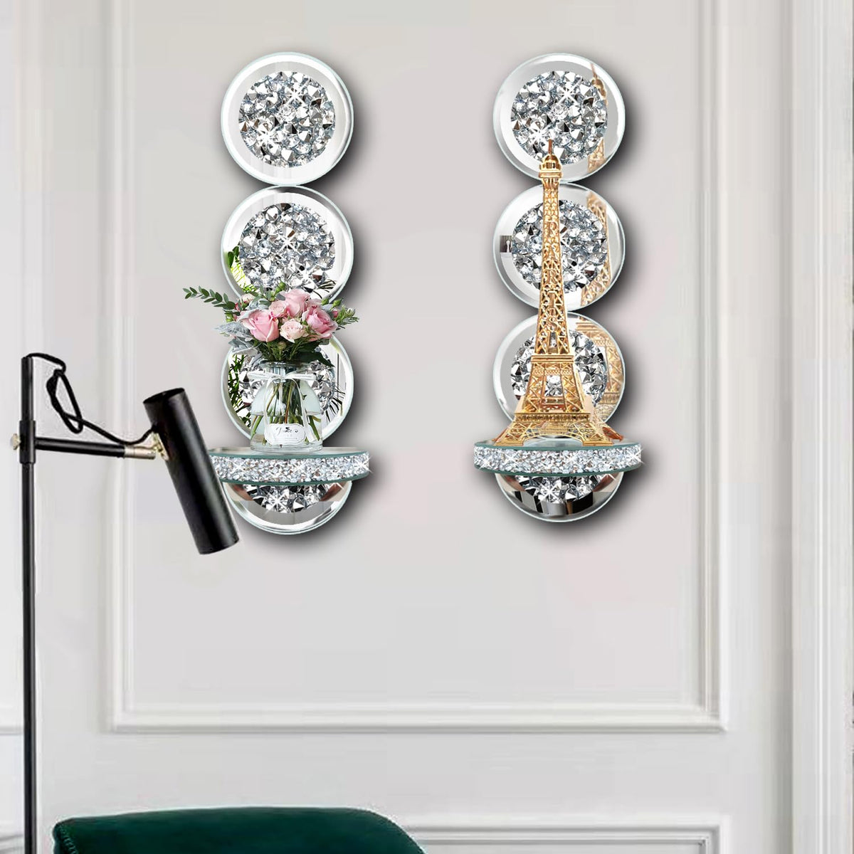 ZOLAPI Set of 2 Crystal Crush Diamond Candle Sconces - ZOLAPI Official Imagery - 5