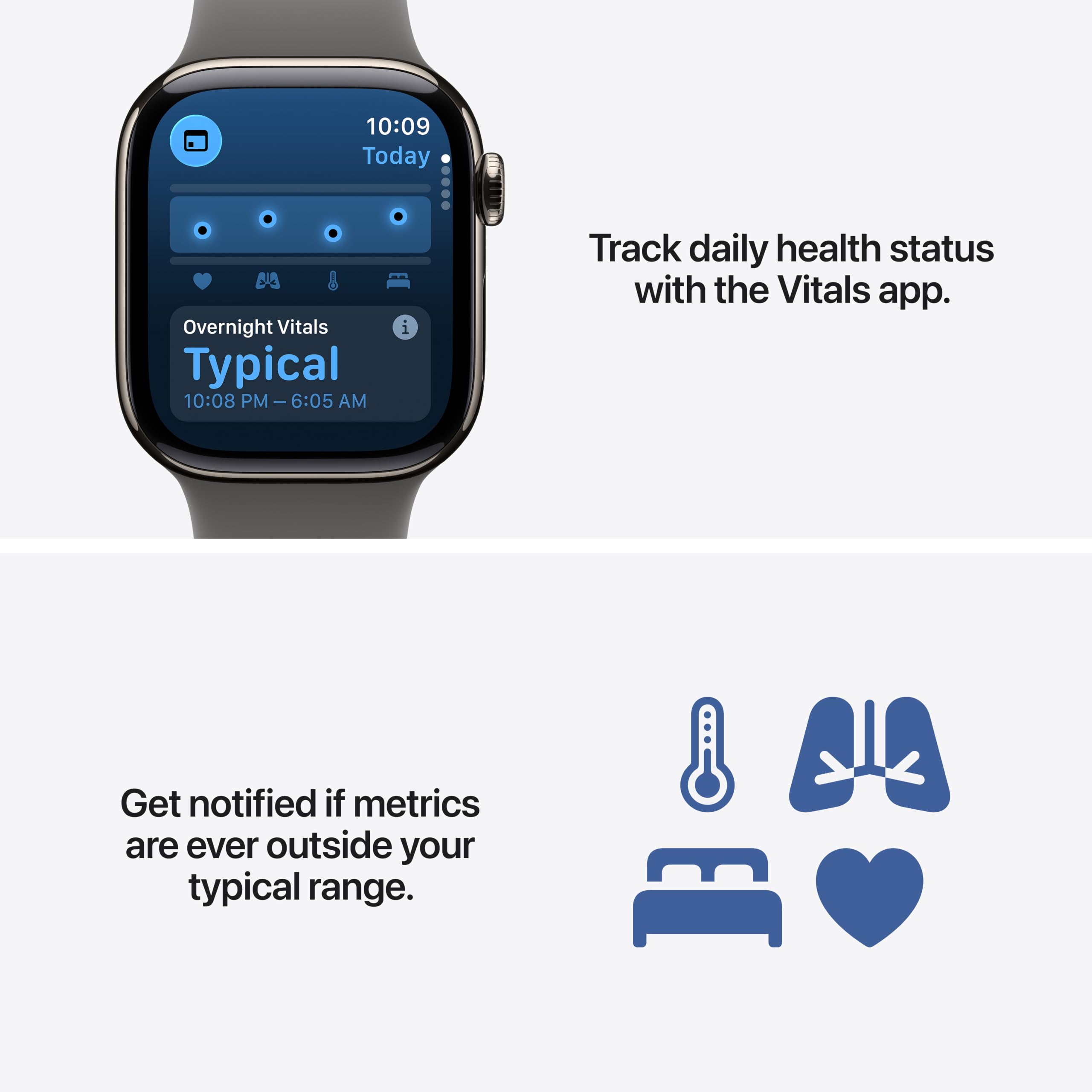 Apple Watch Series 11 GPS 42mm smartwatch with jet black aluminum case, black sport band, digital display, and fitness tracking features.