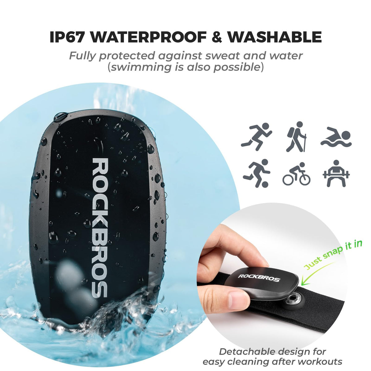 ROCKBROS HRM812 Heart Rate Monitor Chest Strap ANT Bluetooth - ROCKBROS Official Imagery - 3