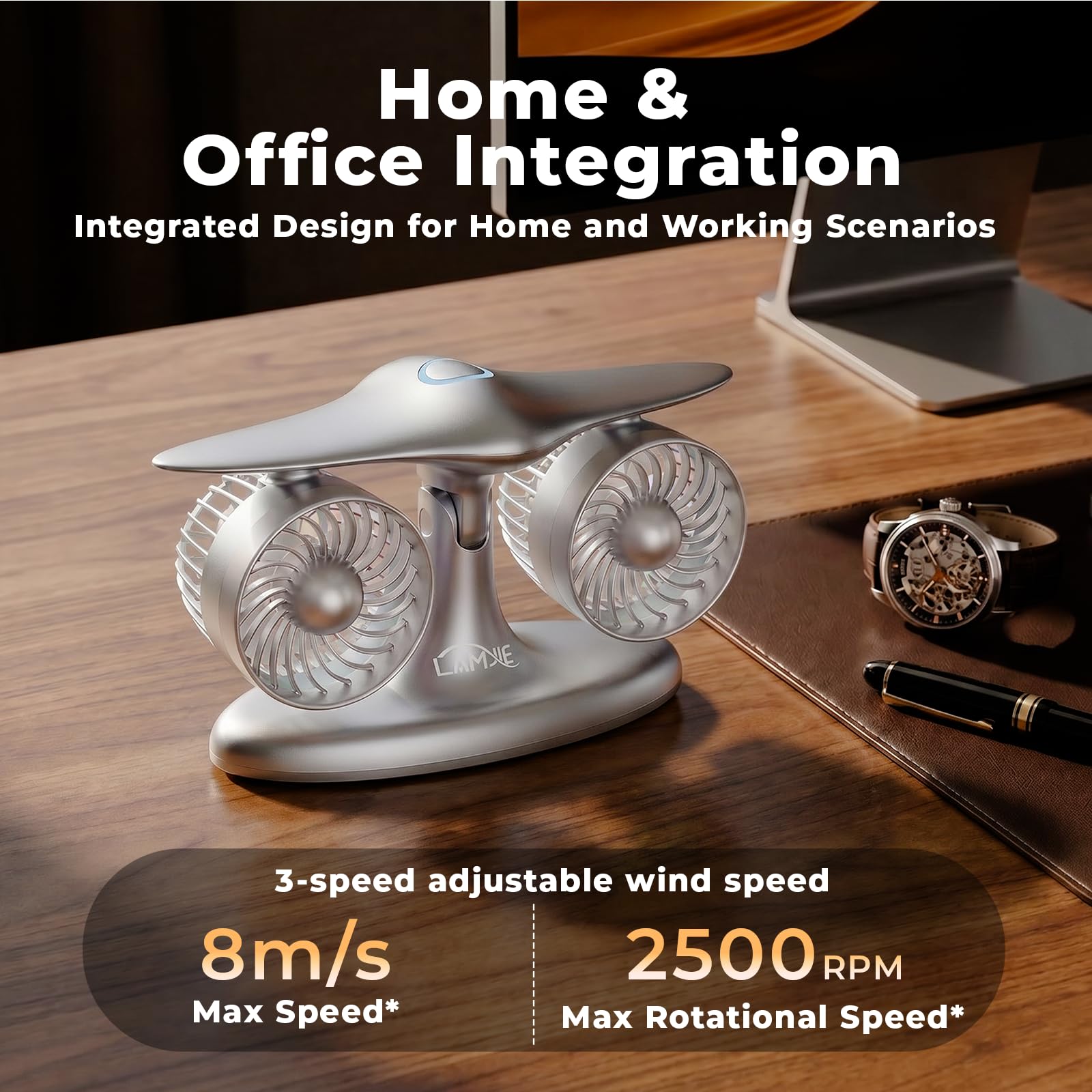LAMJIE Jet Engine Desk Fan for Office, Rechargeable Table Fan Gif - LAMJIE Official Product View 2