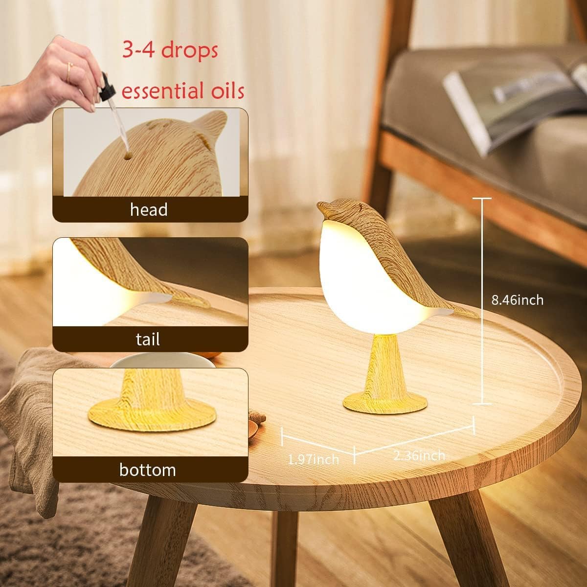 Xhope4u Bird Table Lamp with Remote & Touch Control | 3 Color Temperat - View 5