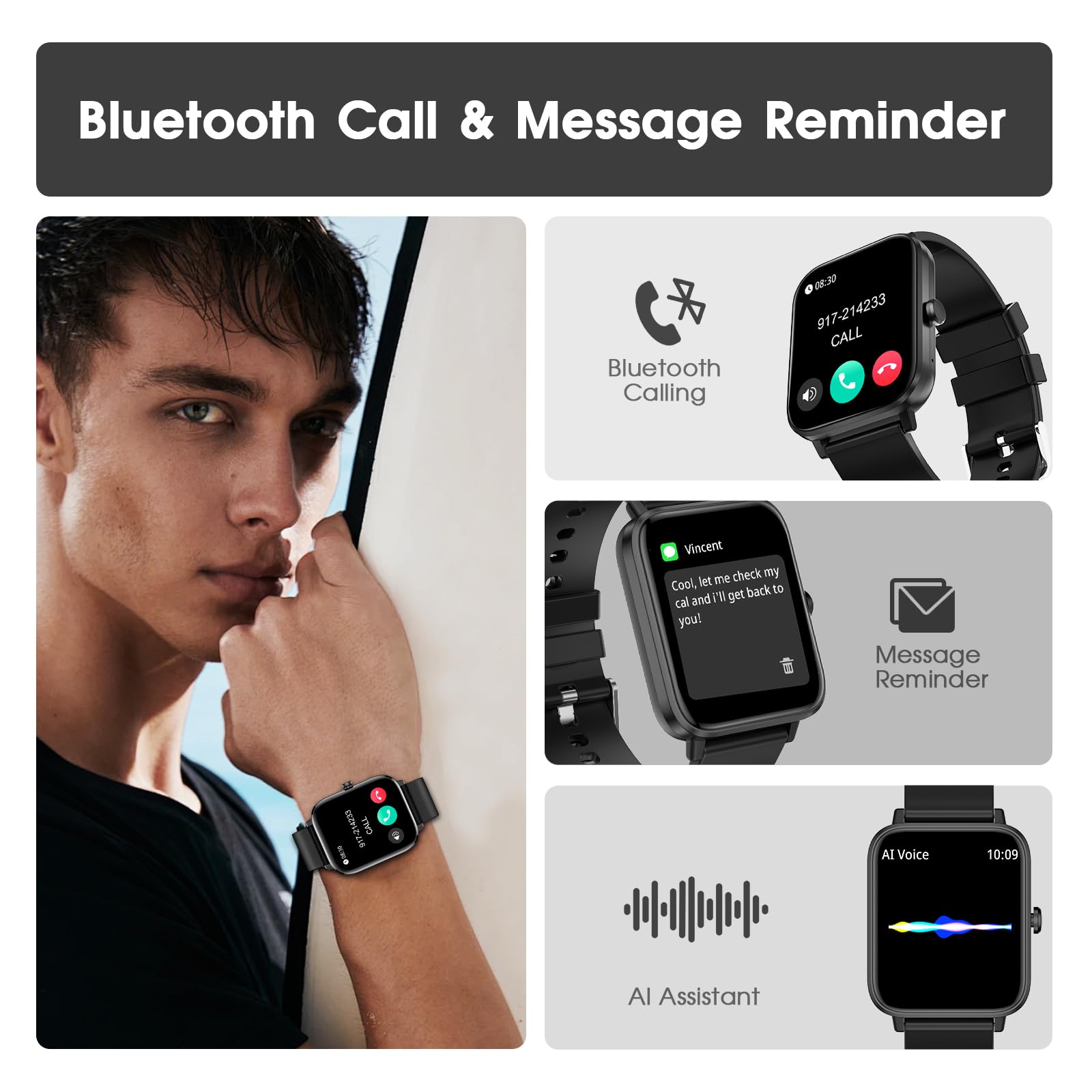 FTTMWTAG Smart Watch  : 1.85" Waterproof Fitness Trackers with 24-Hour - View 2