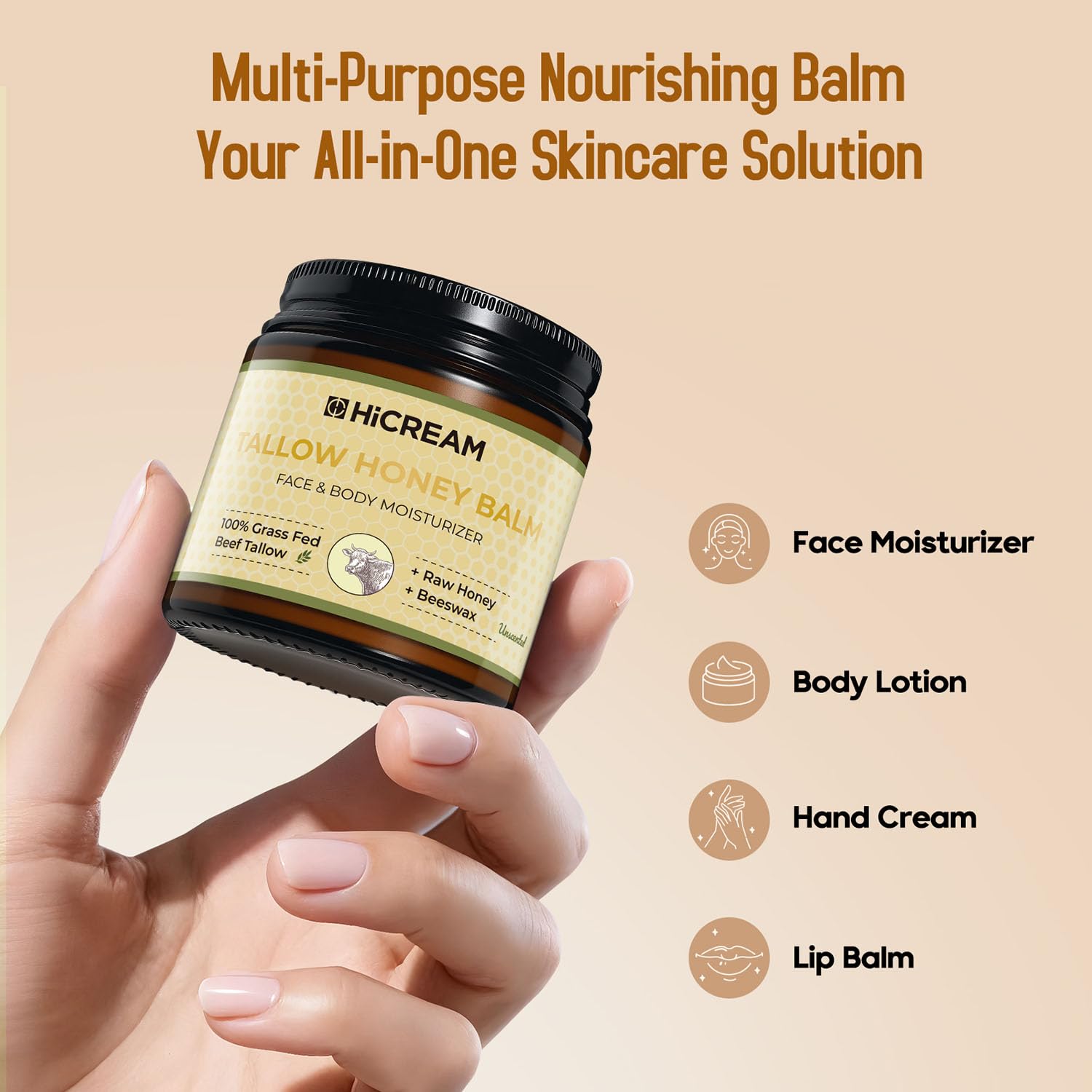 Hicream Beef Tallow for Skin, Beef Tallow and Honey Balm, 100% Or - Hicream Official Product View 9