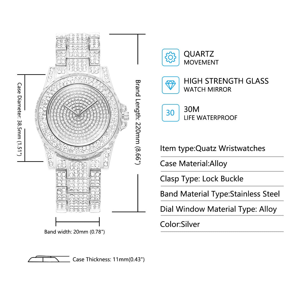 Watch for Women Interior Full Diamond Bling Rhinestone Iced - Kchss Official Imagery - 4