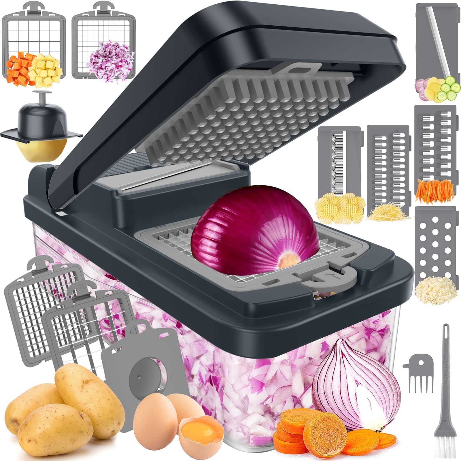 12-in-1 Vegetable Chopper with 7 Blades, Food Veggie Cutter, - Product Imagery