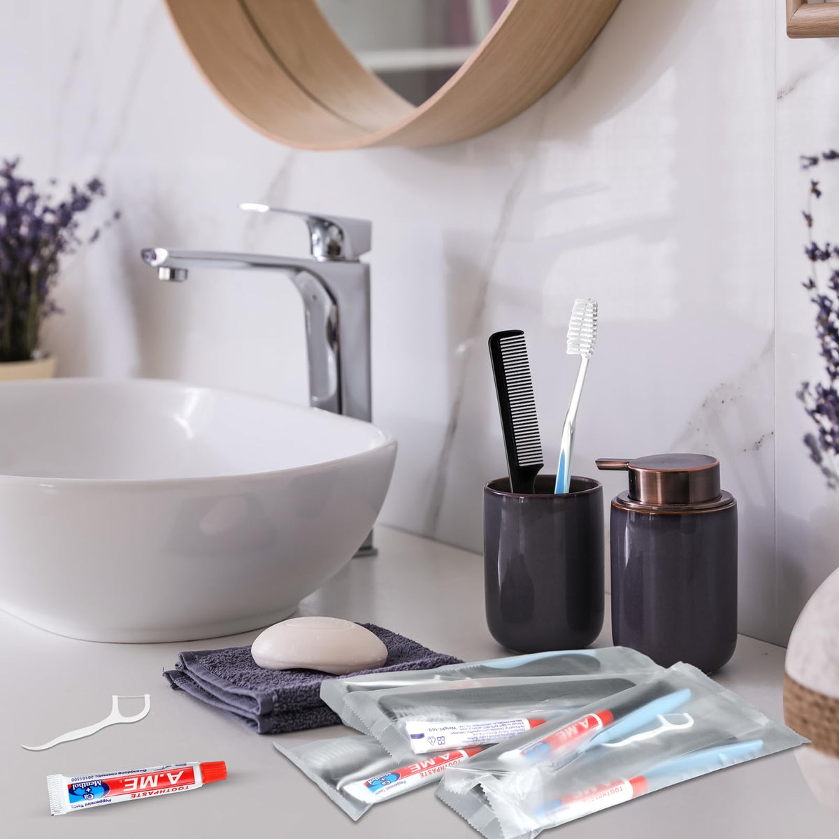 Newtay 50 Sets Disposable Toothbrush Floss Comb Kits - Newtay Official Imagery - 7
