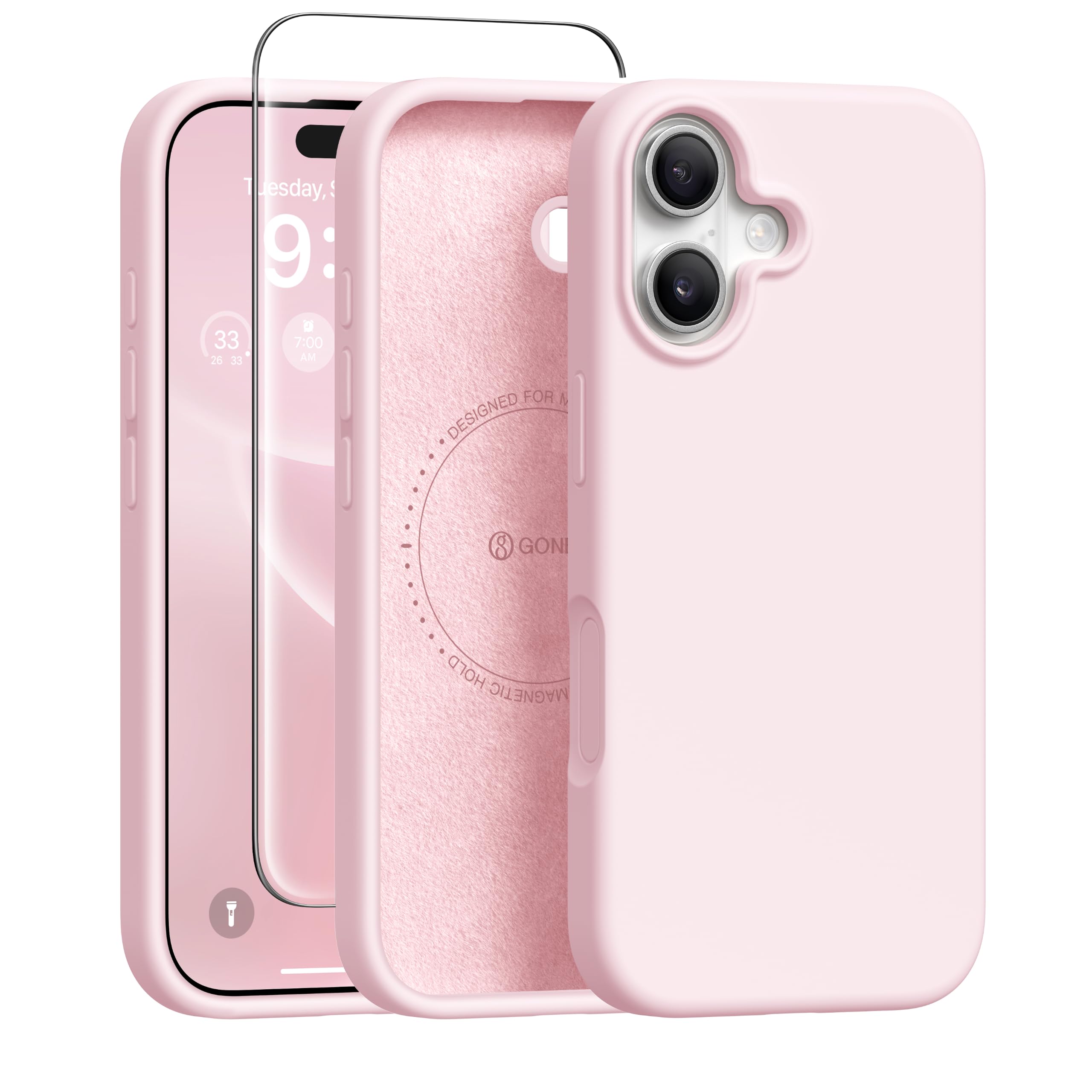 GONEZ Magnetic for iPhone 16 Case, Silicone Cover Chalk Pink - GONEZ Official Product View 1