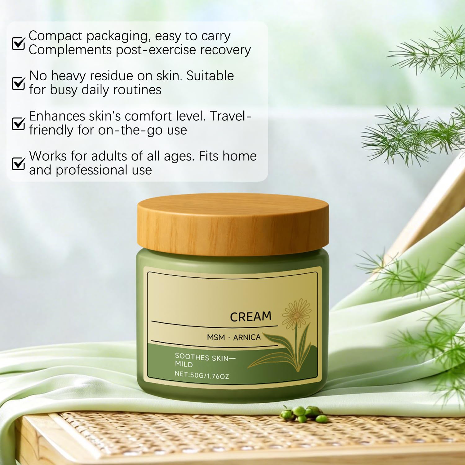 rooroopet 2 PCS Magnesium Cream with MSM & Arnica, Mild Ingredients for Skin Soothing, Daily Body Care Cream, 50g/1.76oz