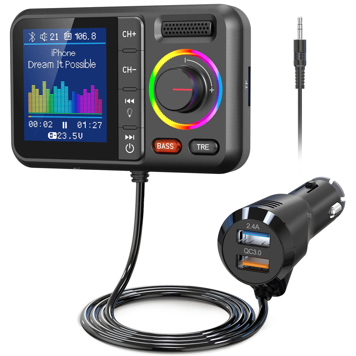 Nulaxy Bluetooth Car Adapter with Large Color Screen Air - Nulaxy Official Imagery - 2