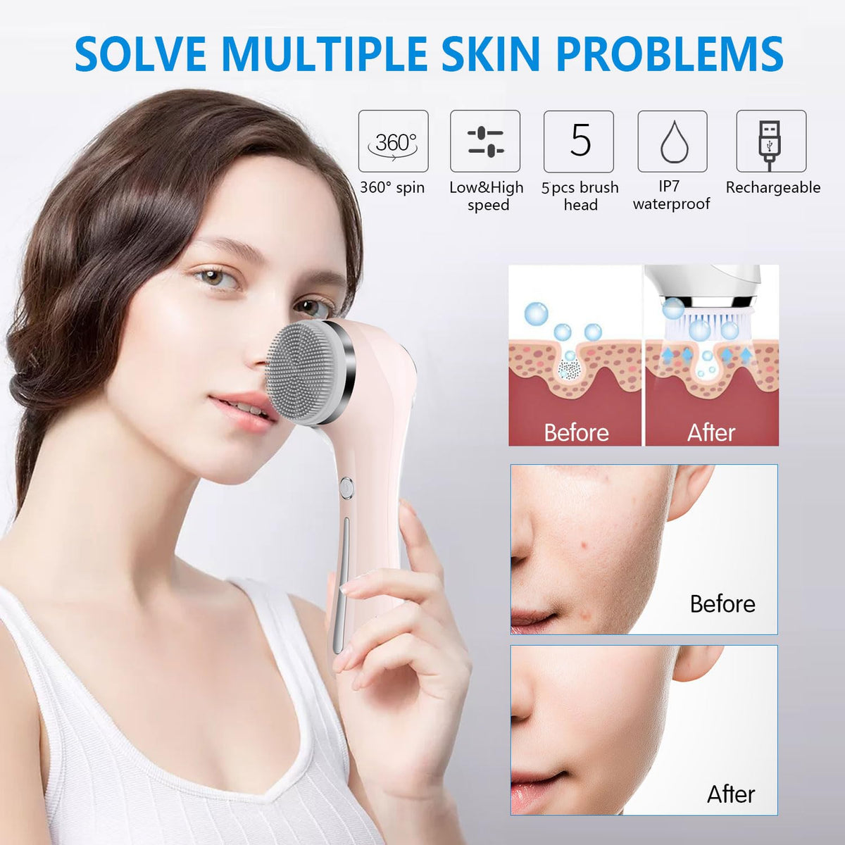 Facial Cleansing Brush 2 in 1 aterproof IPx7 Facial Spin - HOERCAAL Official Imagery - 5