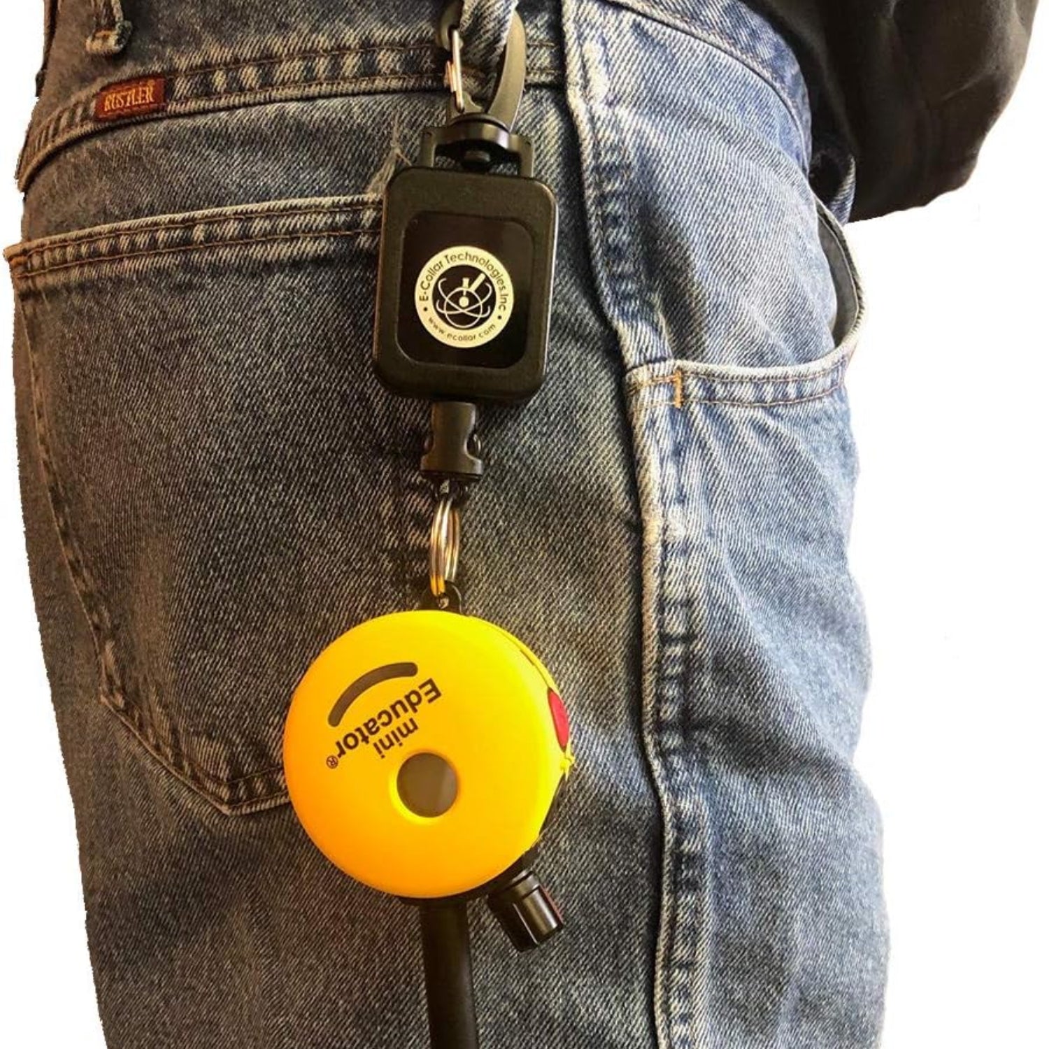 Black Educator Gear Keeper retractable transmitter holder with clip for secure attachment and easy access.