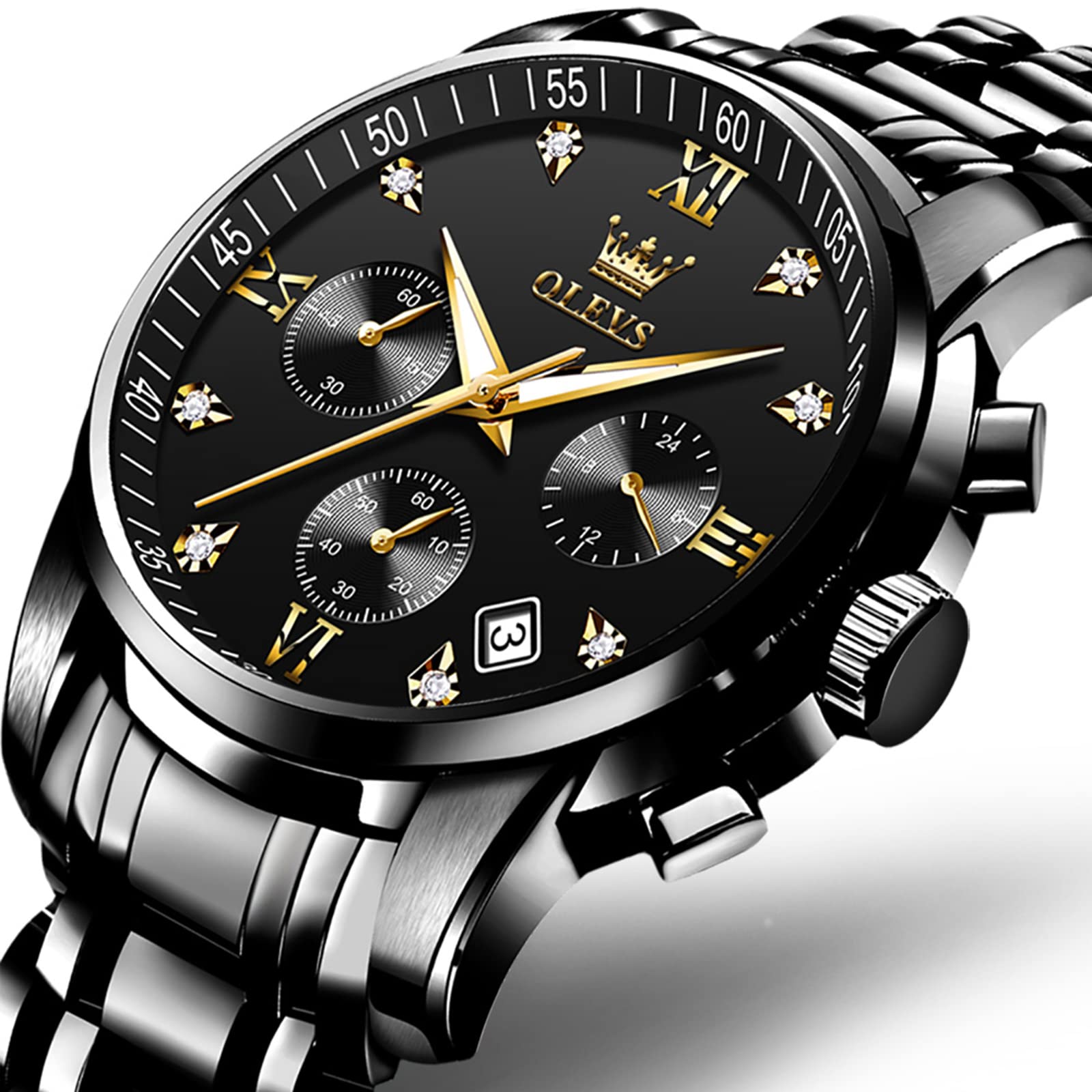 OLEVS Men's All Black Chronograph Dress Watch