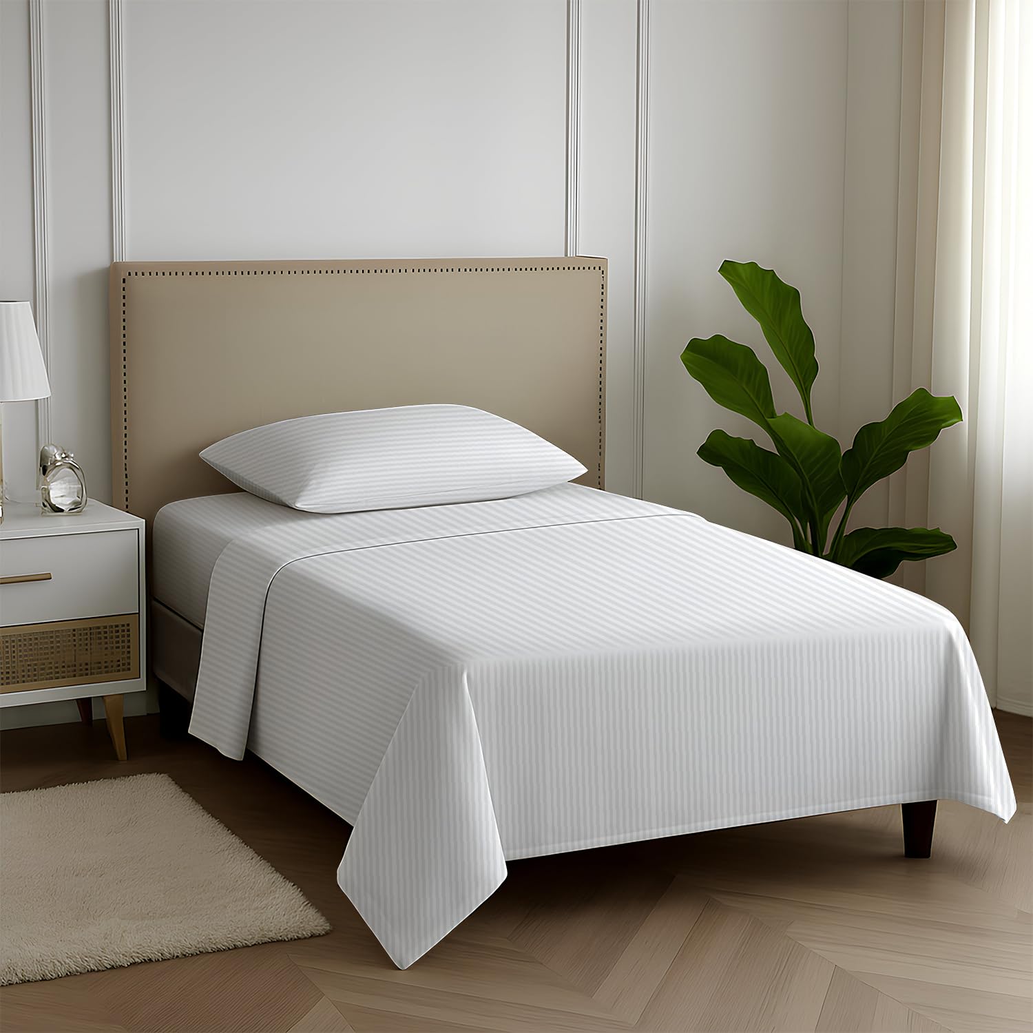 Carressa Linen Luxury Egyptian Cotton Twin Stripe Sheet Set - - Product Imagery