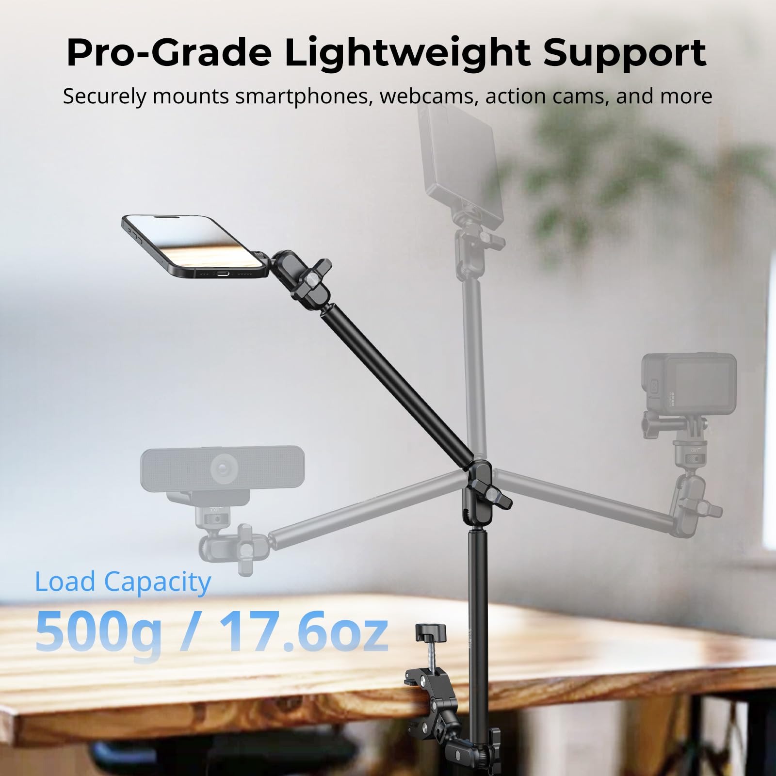 SmallRig Magic Arm Kit for MagSafe iPhone with desk clamp, adjustable camera support mount for stable positioning.
