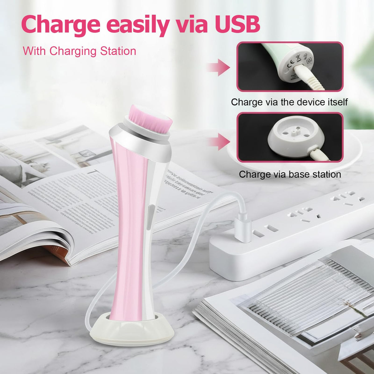 Facial Cleansing Brush Electric Face Scrubber with 4 Brush - Yevsinbay Official Imagery - 6