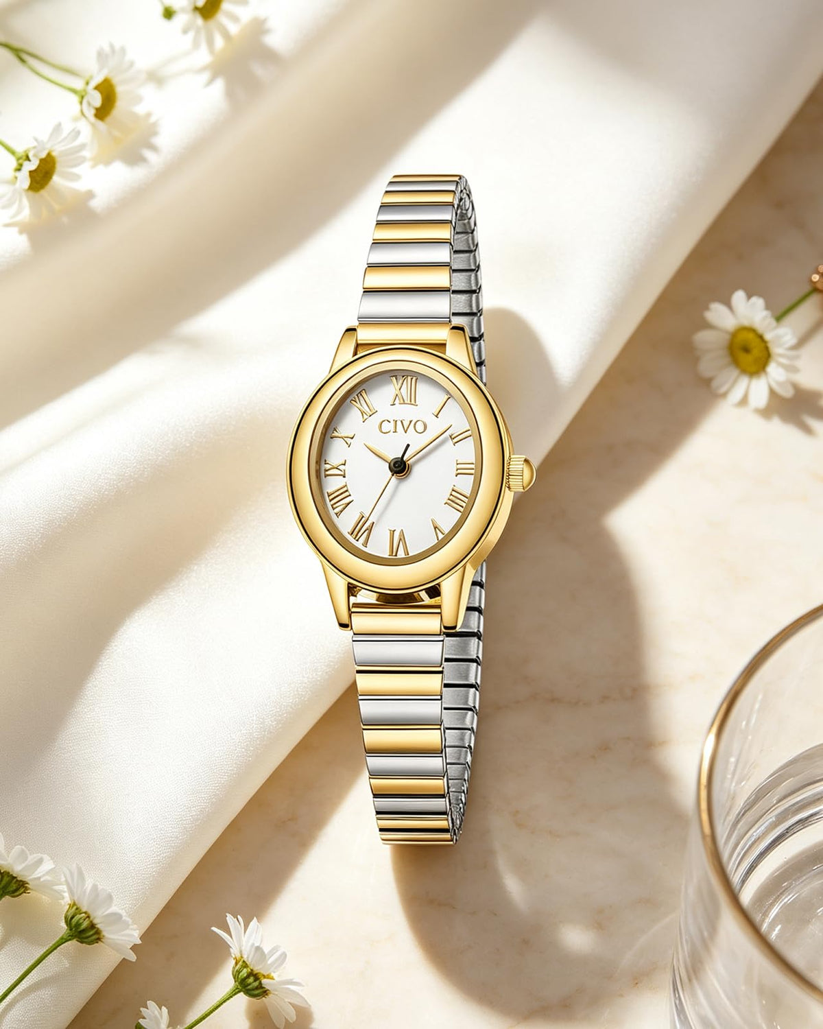 CIVO Small Gold Watches for Women Vintage Roman Stretch - CIVO Official Imagery - 6
