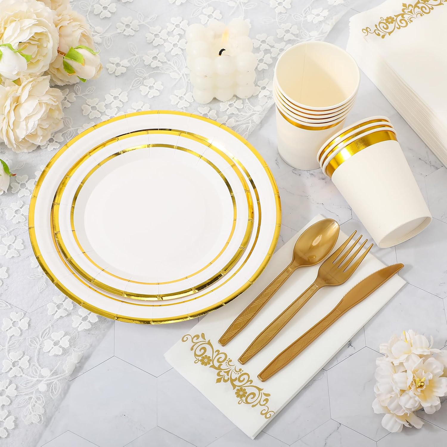 Didaey disposable dinnerware set with 200 paper plates for 100 guests, ideal for parties and events
