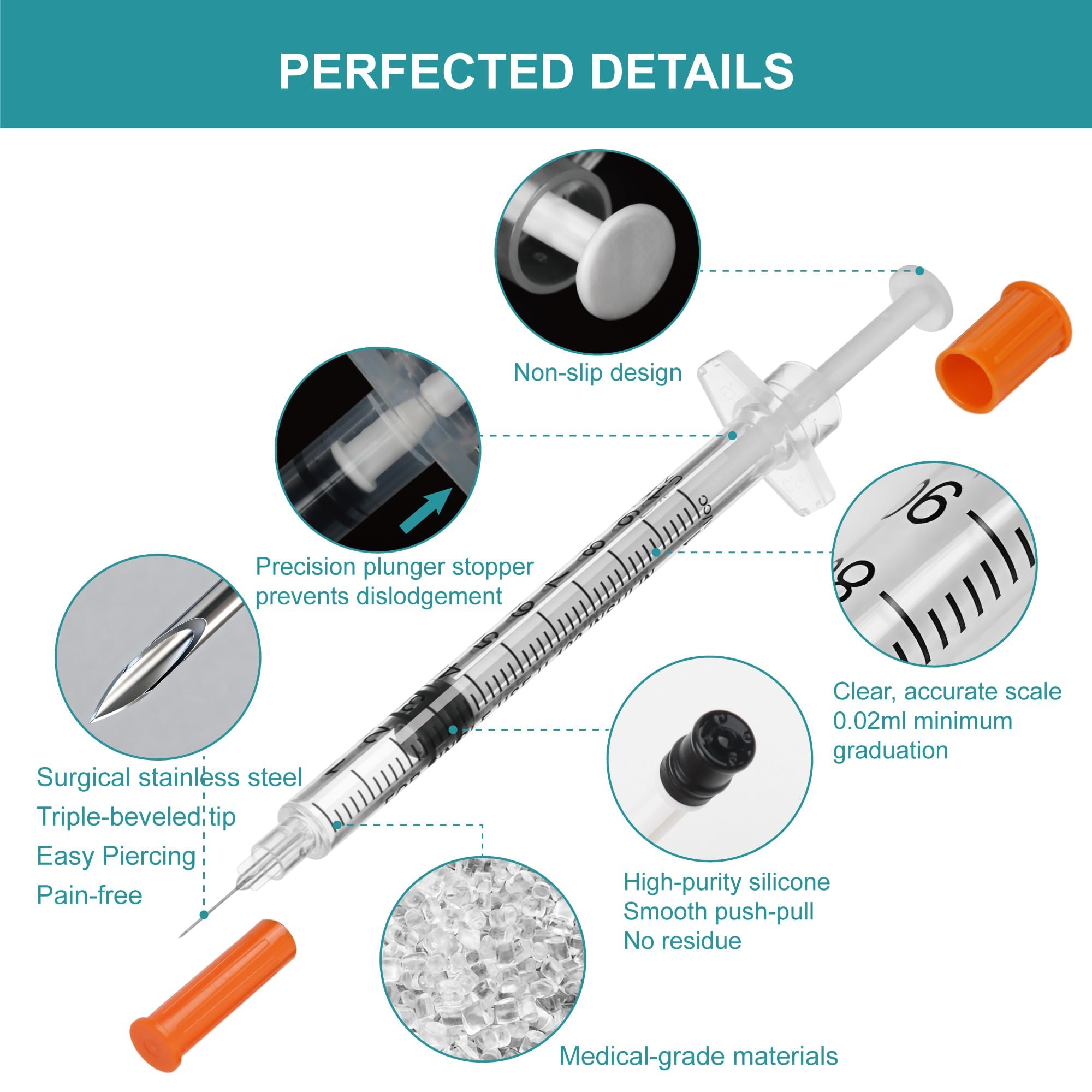 Foosi U-100 syringes with needle - 1ml 31G   5/16 inch syringe wi - Foosi Official Product View 3