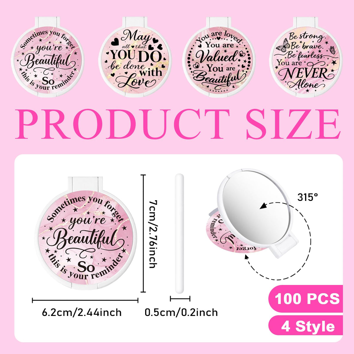 100Pcs Round Folding Hand Compact Mini Pocket Mirrors Bulk - GLASSWINDS Official Imagery - 4