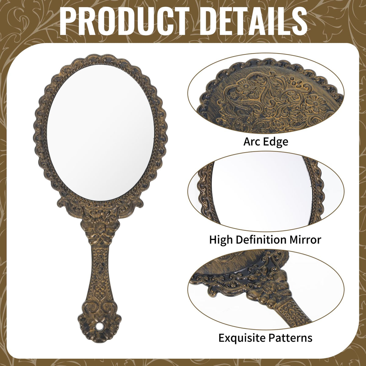 24 Pack Vintage Handheld Mirrors for Makeup Brass Gold - FUPMILPHRANX Official Imagery - 4