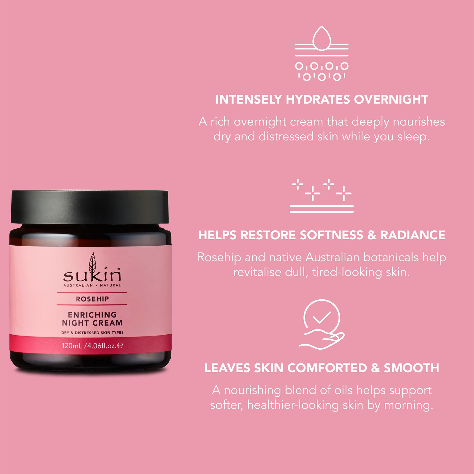 sukin Rosehip Enriching Night Cream for Women - 4.06 oz Cream