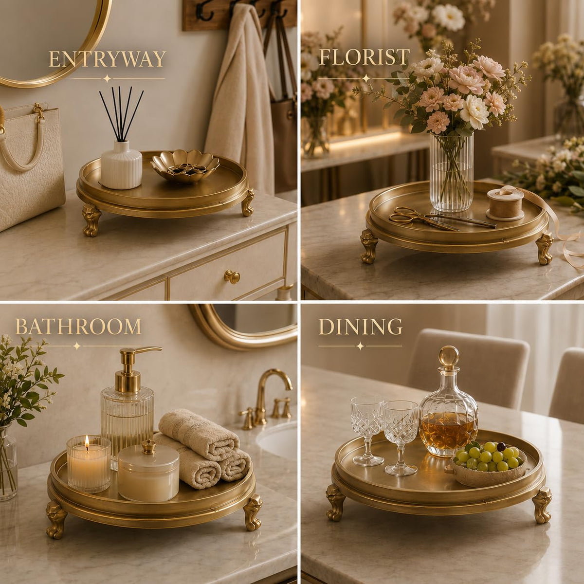 Vintage Brass Clawfoot Tray Round Pedestal Candle Holder and - OOGKA Official Imagery - 8