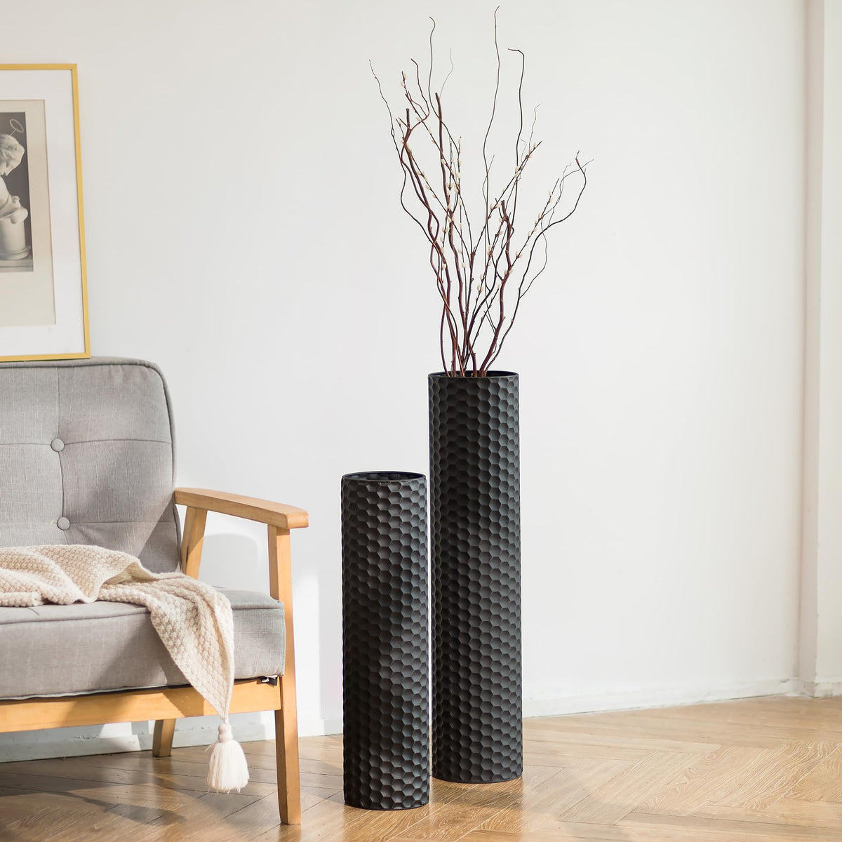 Sziqiqi Black Tall Floor Vase Cylinder Metal Decorative Vase - Sziqiqi Official Imagery - 1