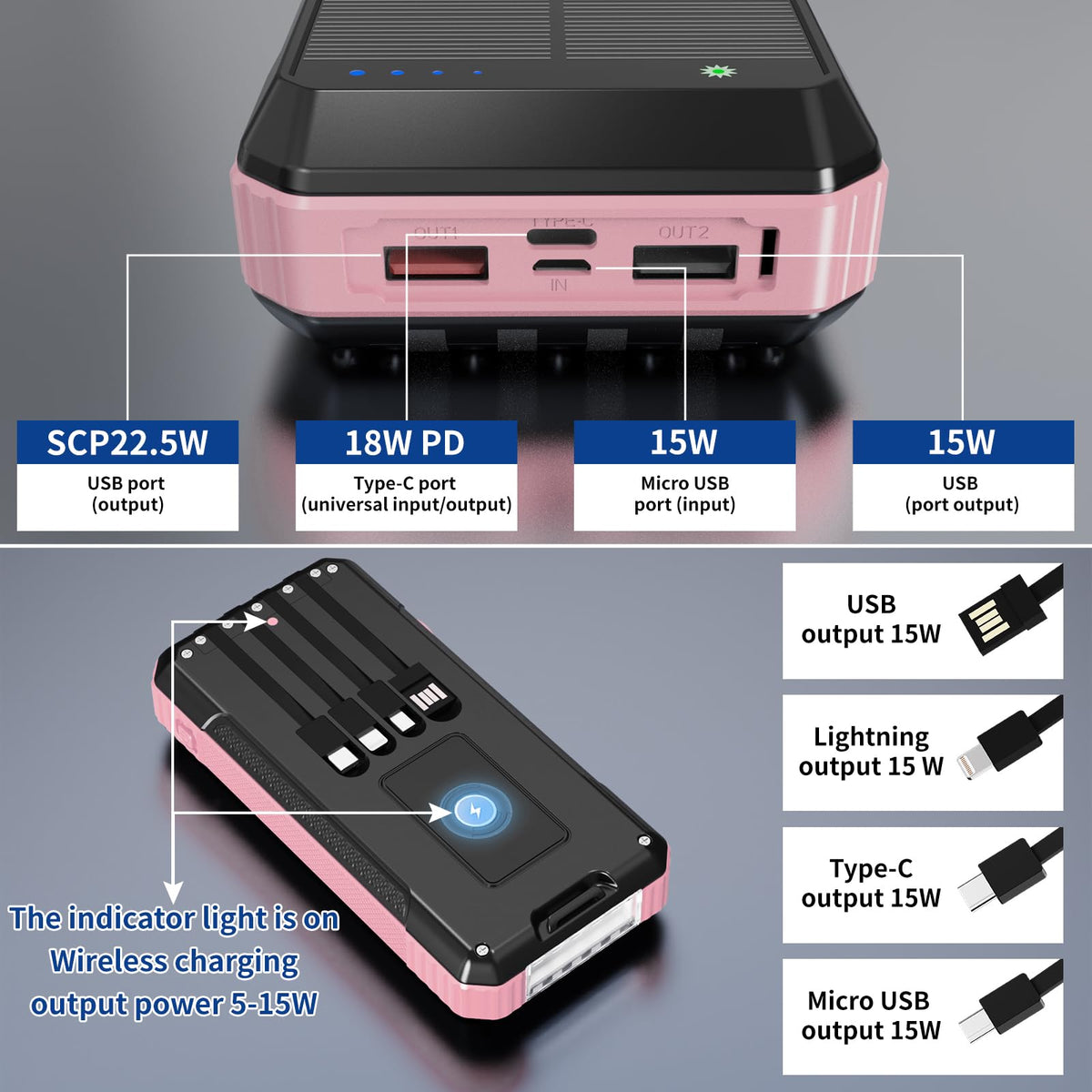 Solar Power Bank 49800mAh Portable Charger with Built in 4 - FCJZX Official Imagery - 4