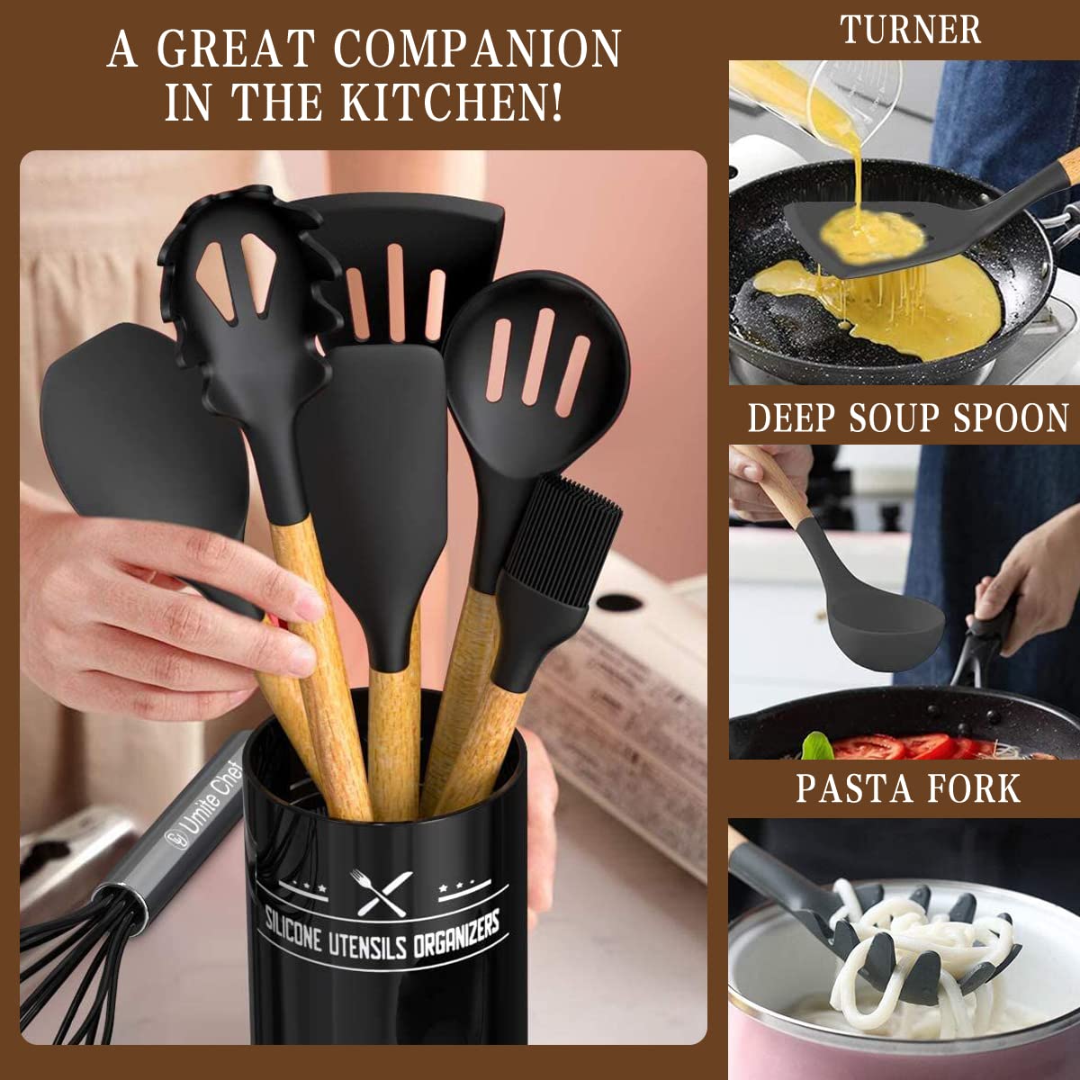 Umite Chef Kitchen Cooking Utensils Set, 33 pcs Non-Stick Silicon - Umite Chef Official Product View 7