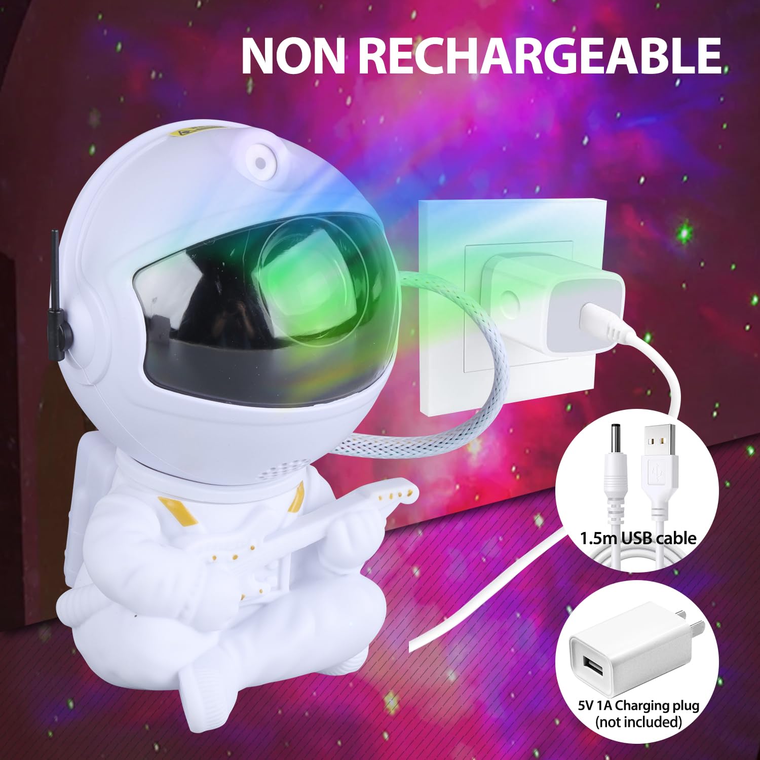 YXQUA Astronaut Galaxy Star Projector for Kids, White Guitar by YXQUA - Angle View 5
