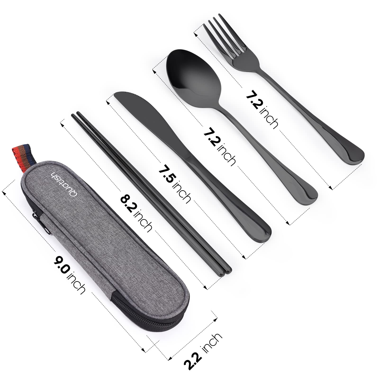 Travel Utensils with Case, Quatish Portable Silverware Set for Wo - Quatish Official Product View 3