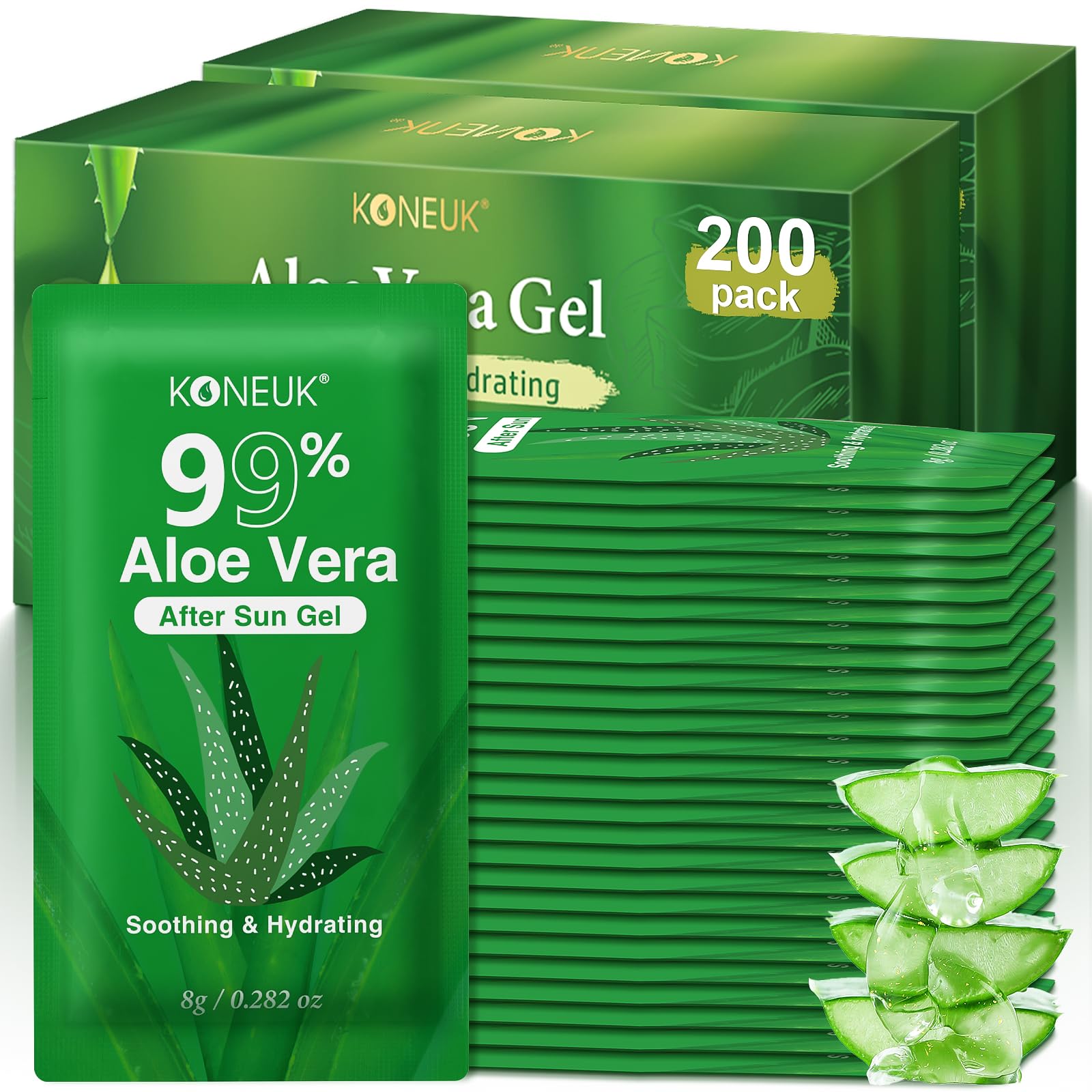 KONEUK 200 Pack Bulk Aloe Vera Gel, 99% Pure Aloe Vera Gel for - Product Imagery