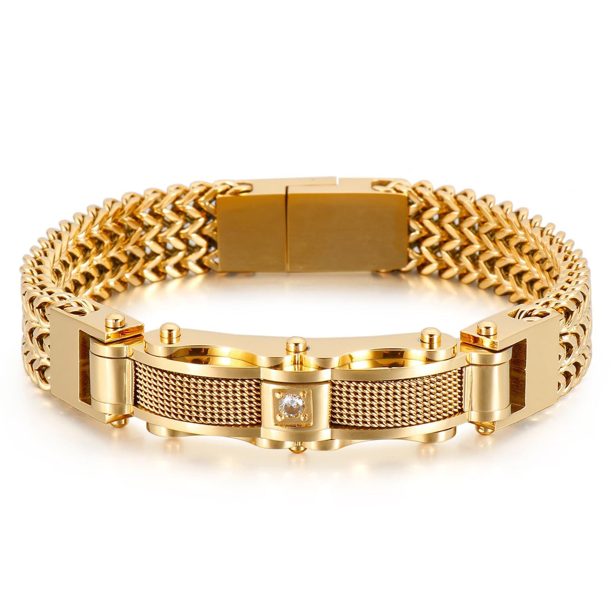 Gold Mens Stainless Steel Franco Link Chain Bracelet Fashion - Klapgo Official Imagery - 1