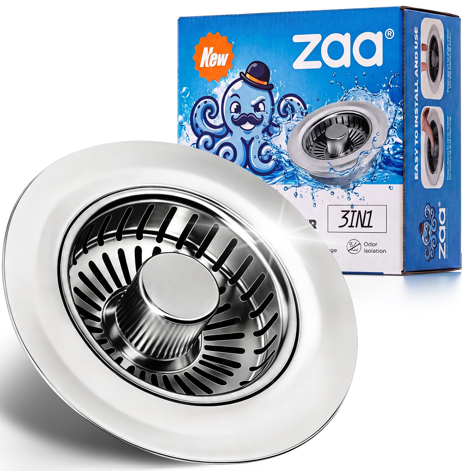 zaa 3 in 1 Kitchen Sink Drain Strainer Stopper Removable Basket P - zaa Official Product View 10