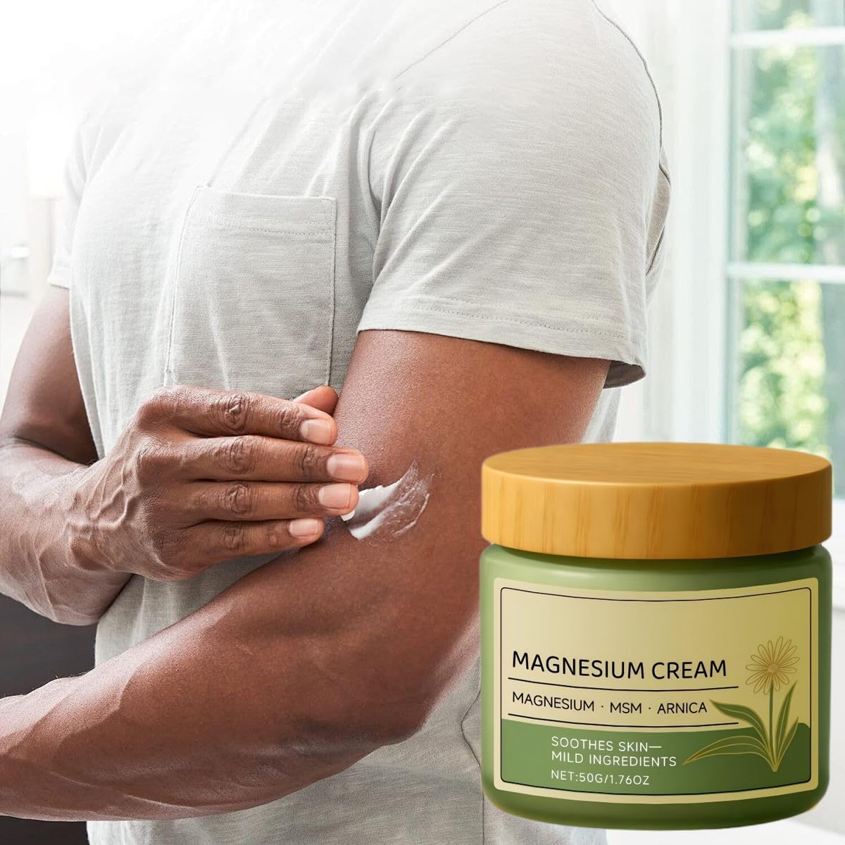 Axnzp Total Relief Magnesium Cream with MSM and arnica in 71g jar, moisturizing skin with soothing ingredients