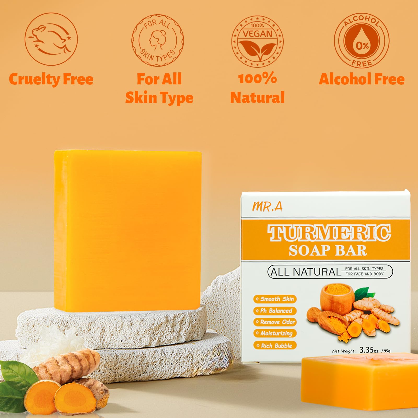 MR.A 3Packs Turmeric Soap Bar, Organic Tumeric Soap for Face and Body, Lemon - MR.A Official Product View 6