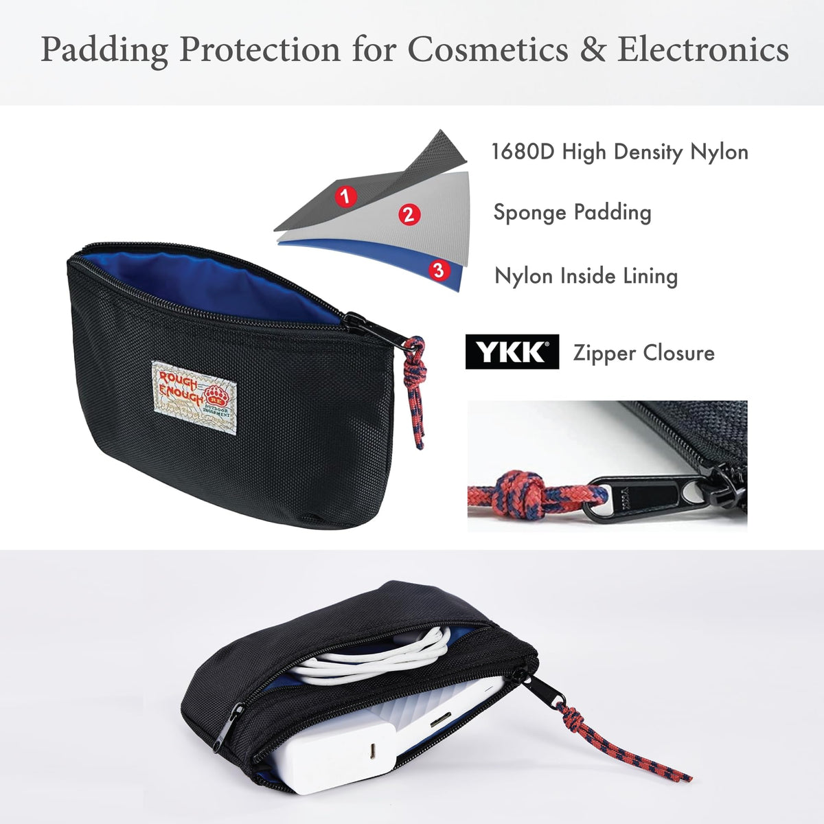 Rough Enough Small Tech Storage Pouch EDC Travel Cable - RE ROUGH ENOUGH Official Imagery - 4