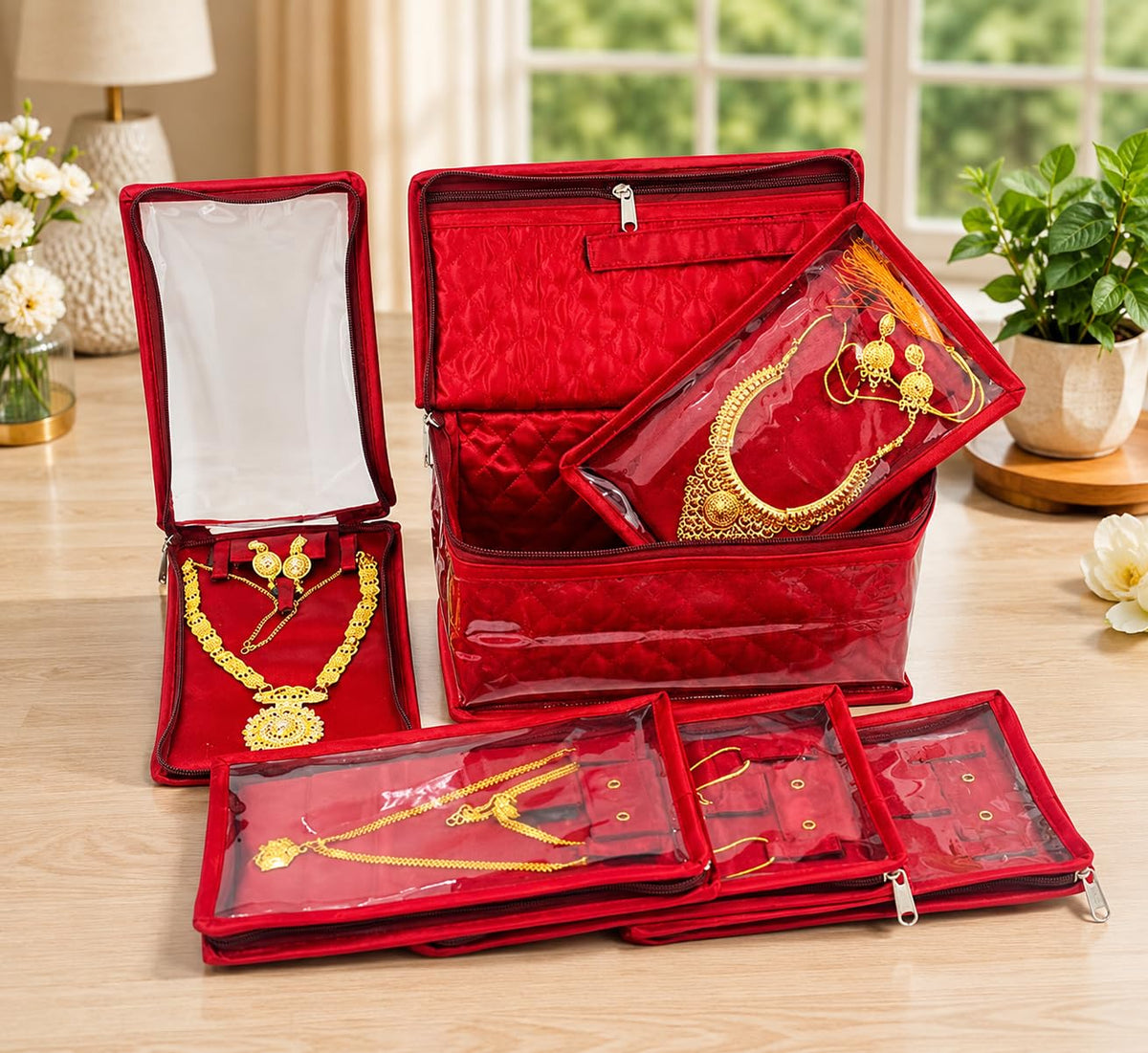 atorakushon Satin Makeup Pouches Cosmetic Necklace Earrings - atorakushon Official Imagery - 1