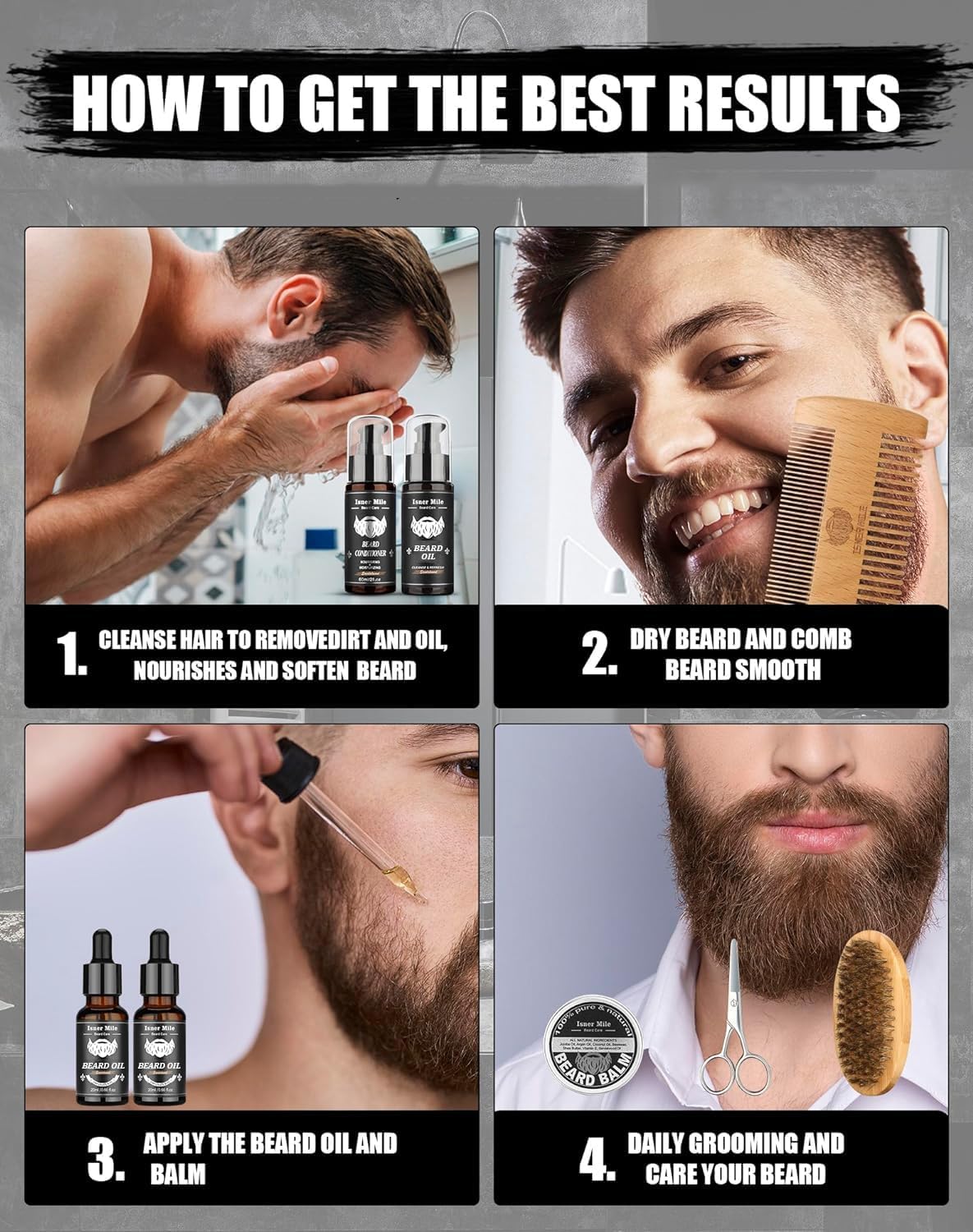 Beard Care Grooming Kit for Men Sandalwood Natural Beard - Comfy Mate Official Imagery - 7