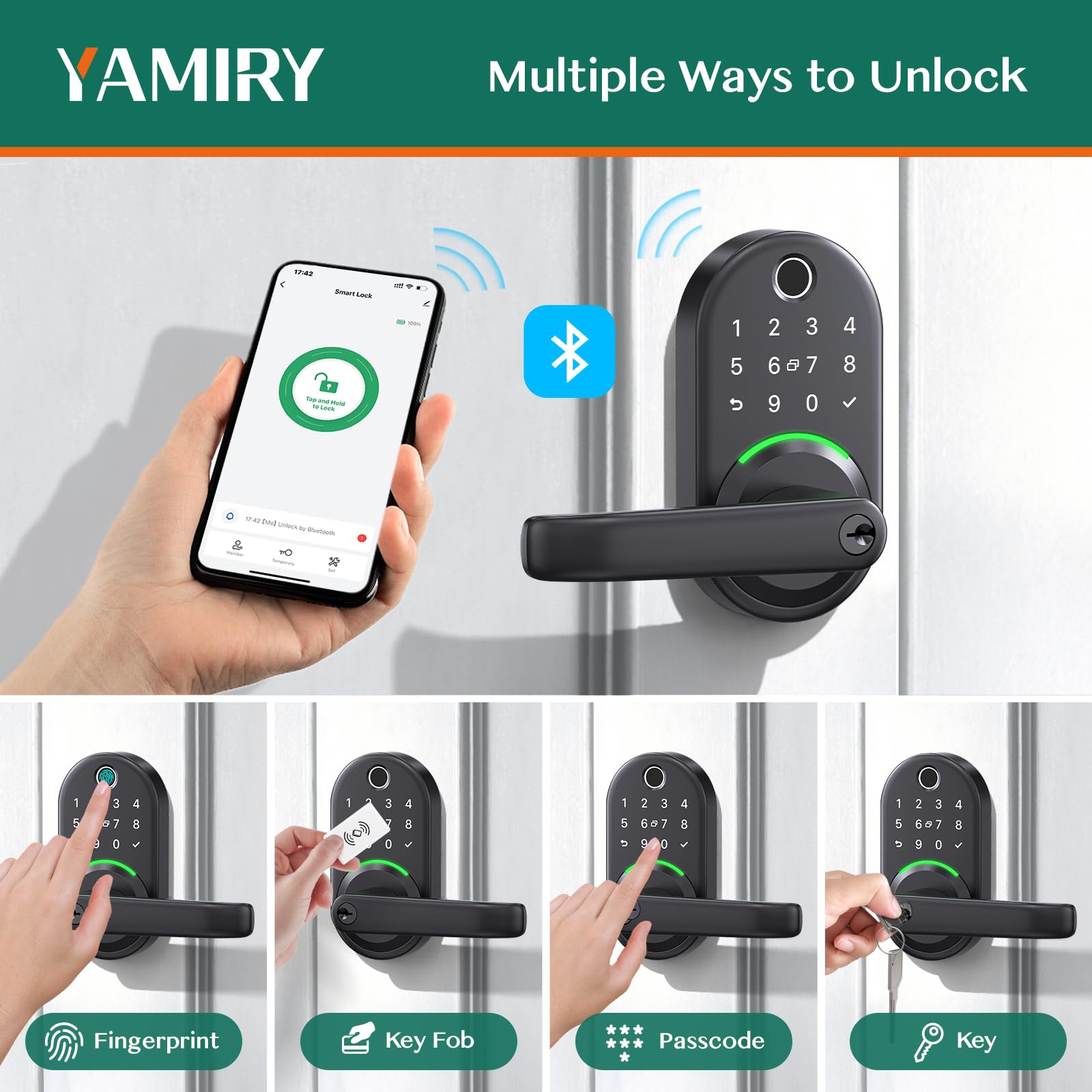 Smart Door Handle Lock with Keypad, Yamiry Fingerprint Knob for Front Door - Yamiry Official Product View 2