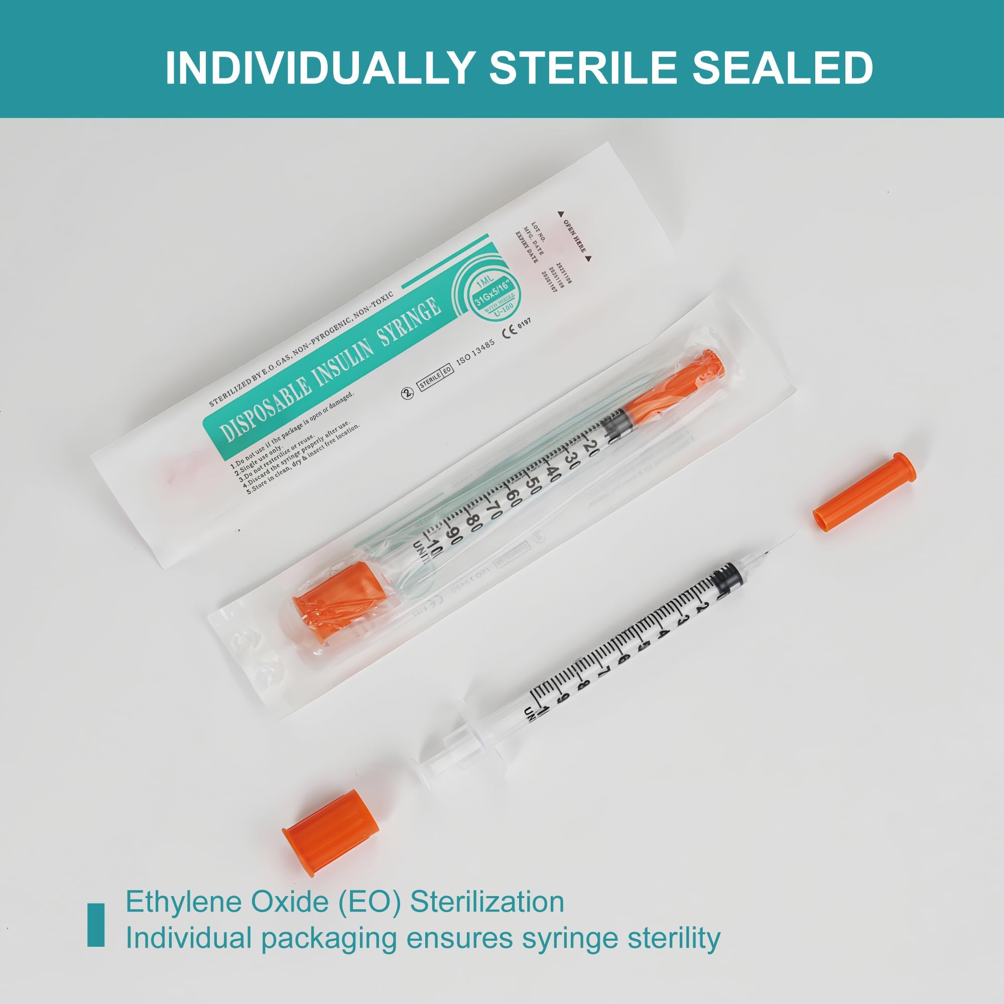 Foosi U-100 syringes with needle - 1ml 31G   5/16 inch syringe wi - Foosi Official Product View 4