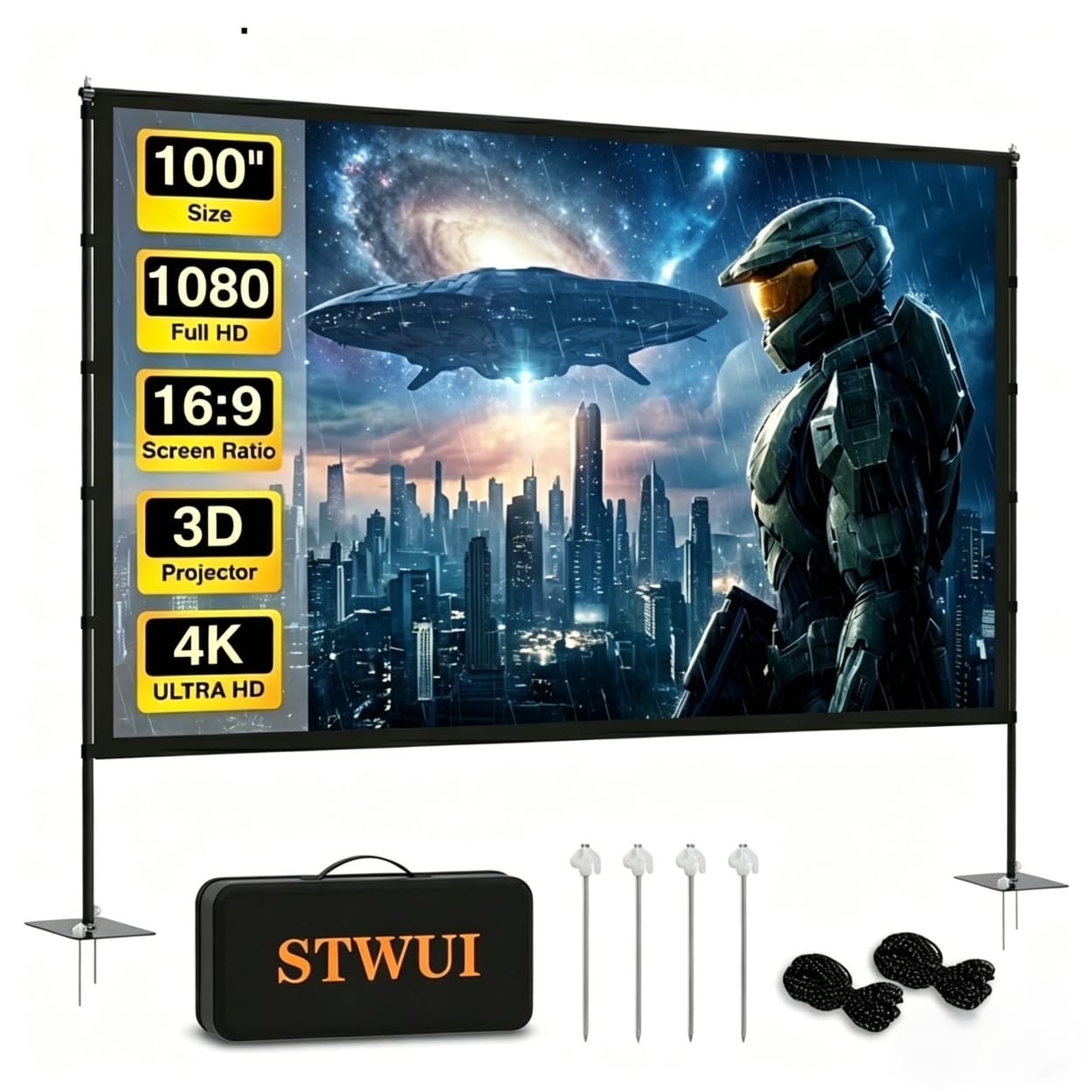 STWUI Projector Screen with Stand - 100 Inch Outdoor Projector Sc - STWUI Official Product View 1