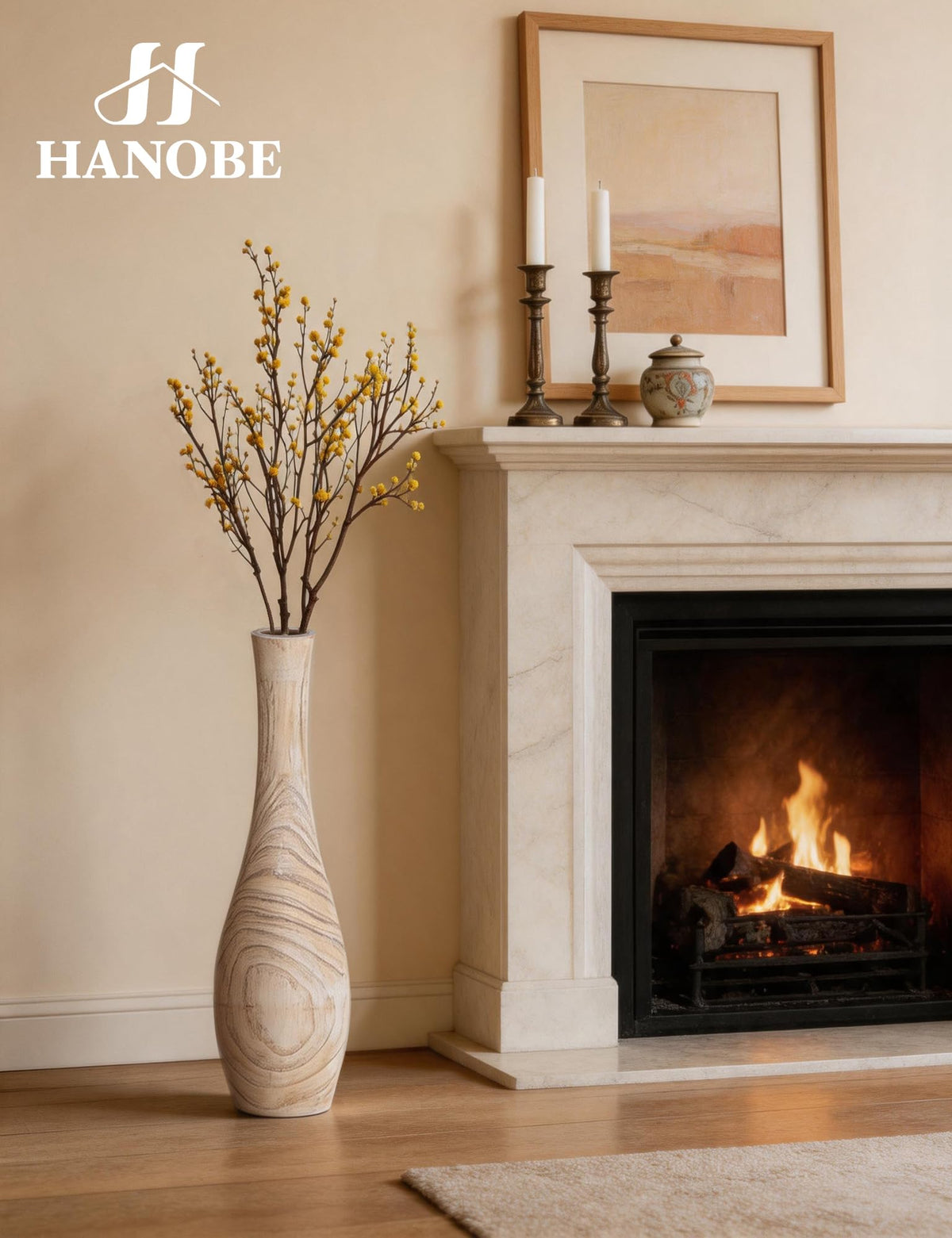 Hanobe 22 Tall Wood Floor Vase for Pampas Grass Boho - Hanobe Official Imagery - 2