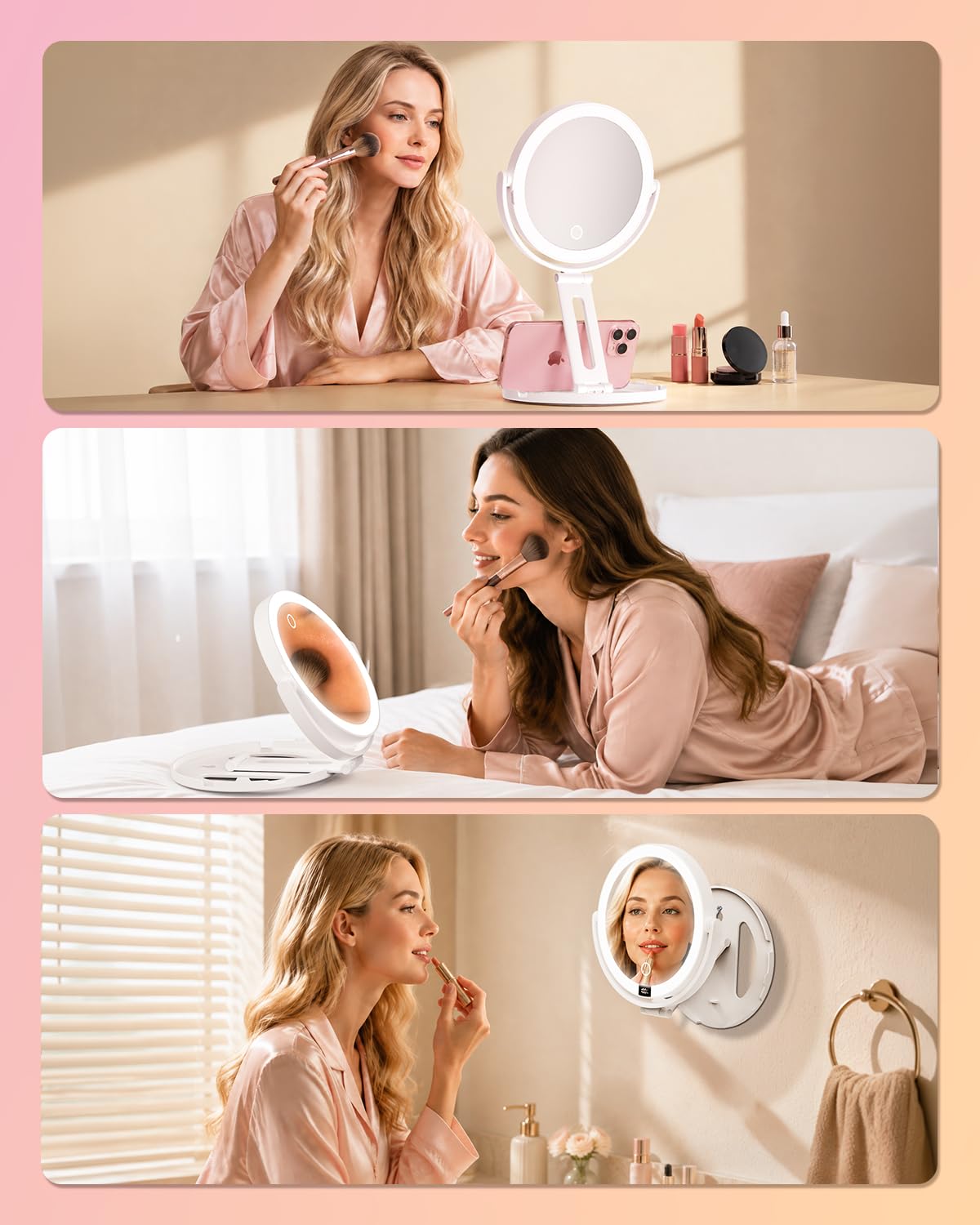 Foldable Travel Makeup Mirror with Light and Magnification - VEXOOX Official Imagery - 8