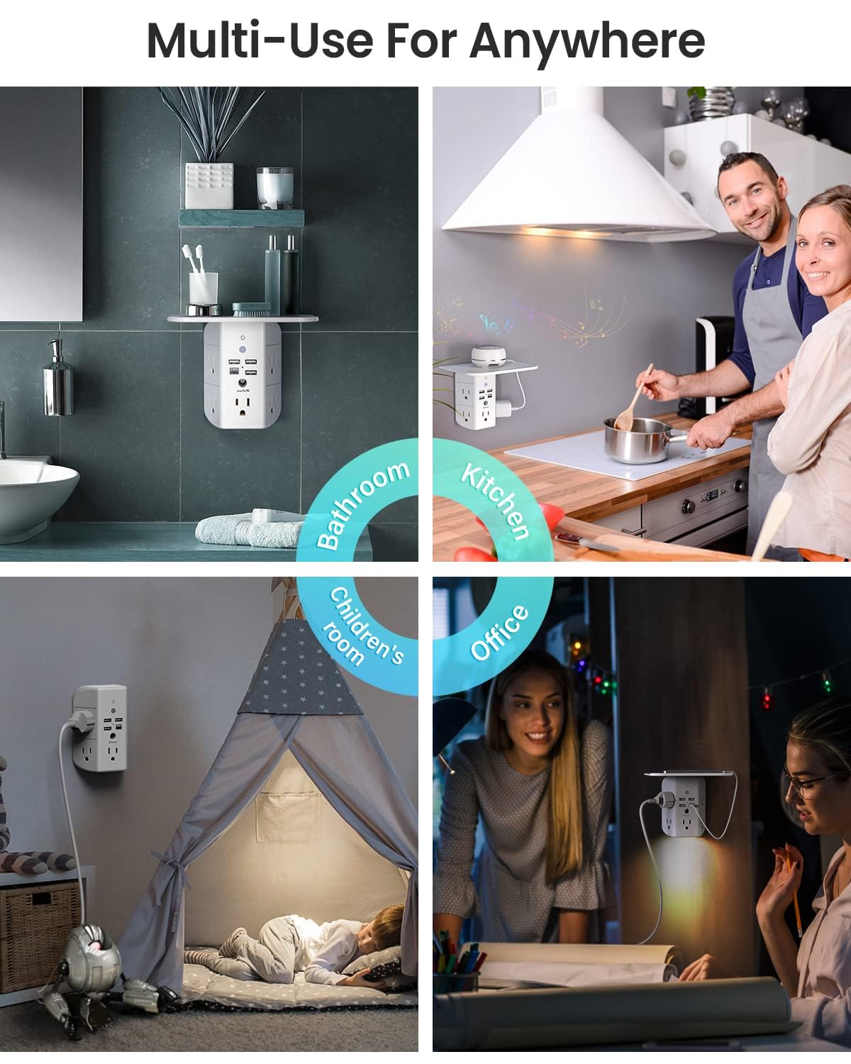 Mifaso Outlet Extender with Shelf and Night Light, 1800J Surge Pr by Mifaso - Angle View 7